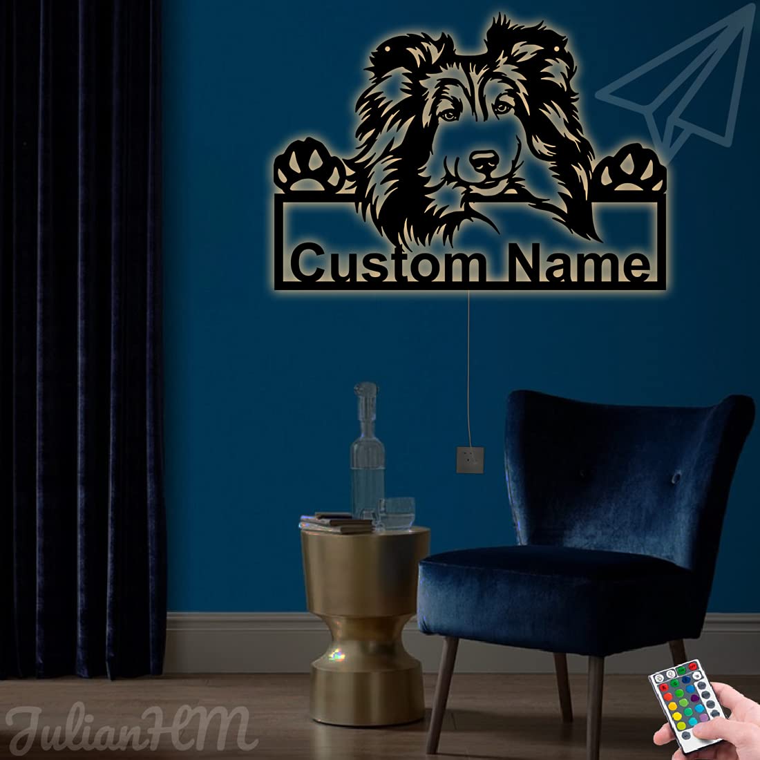 Custom Shetland Sheepdog LED Metal Wall Art - Personalized 12x12 Inch Lighted Home Decor - Perfect for Pet Lovers, Living Room, Bedroom & Office Decor
