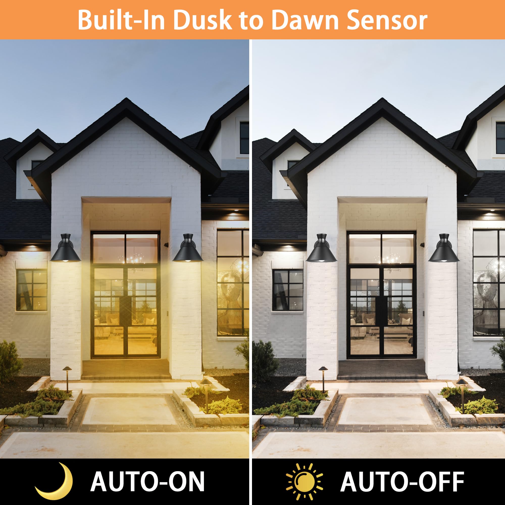 2 Pack Outdoor Motion Sensor Lights - 10 Inch Waterproof Anti-Rust Wall Lights with Dusk to Dawn Sensor for Patio, Garage, Porch, Barn, Garden & Backyard (Bulbs Included) - Perfect for Home Security & Nighttime Illumination