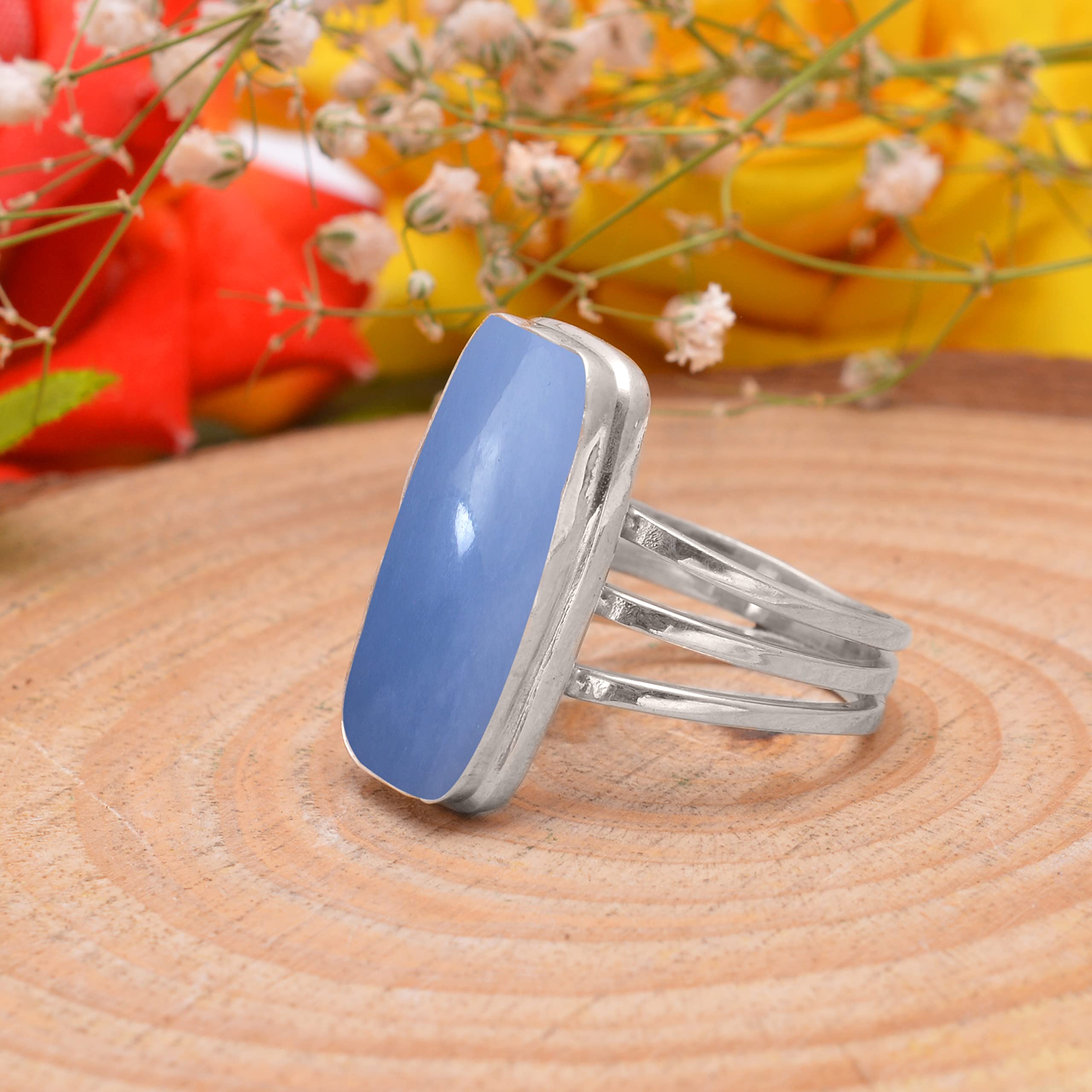 Veracity Jewelry Angelite Rings for Women - 925 Sterling Silver Handmade Ring with Natural Blue Angelite Gemstone - Elegant Designer Jewelry VSR-790 | Perfect for Weddings, Gifts & Everyday Wear