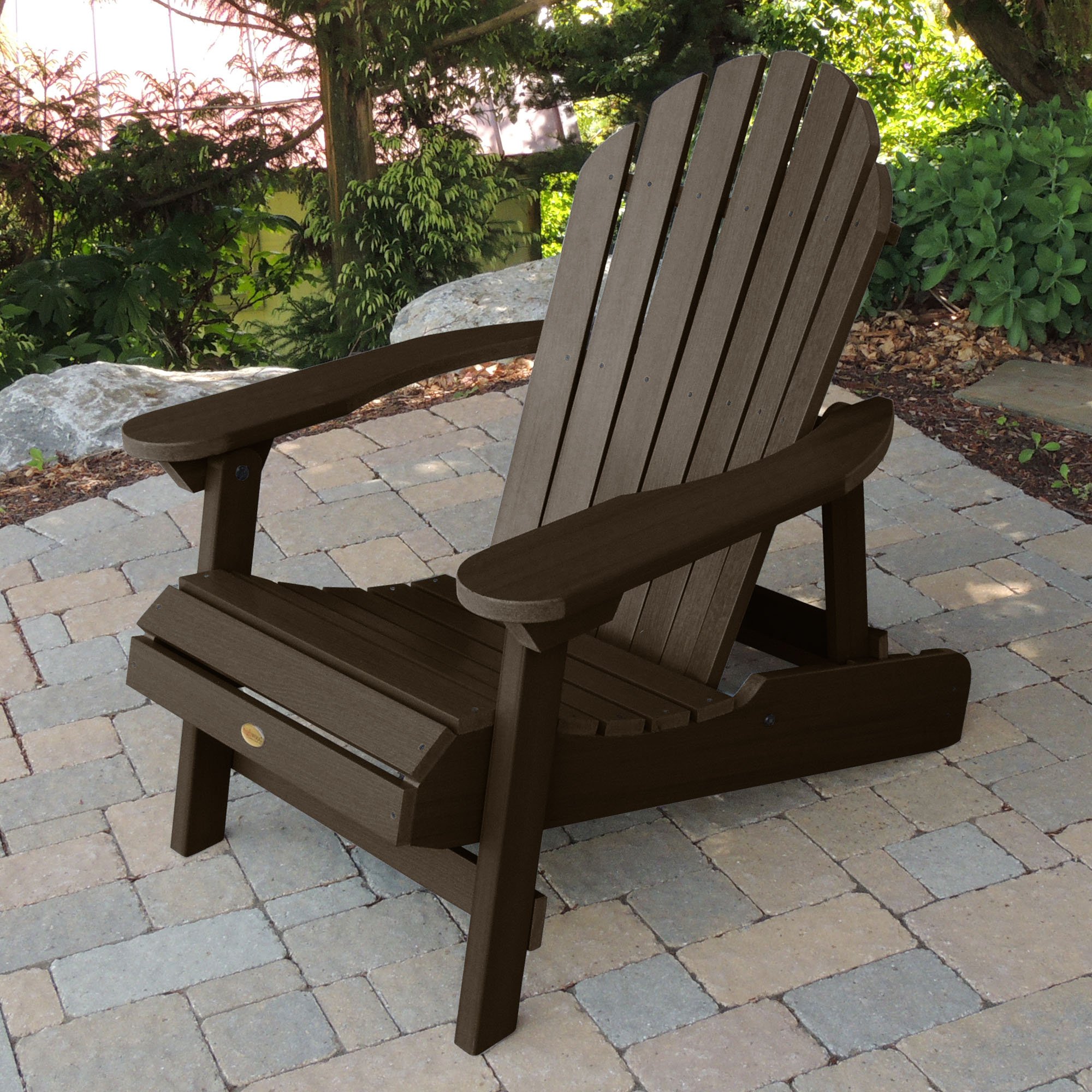 Highwood AD-KITCHL5-ACE Hamilton Folding & Reclining Adirondack Chair with Ottoman and Cup Holder, Weathered Acorn - Perfect for Patio, Deck, Poolside & Backyard Relaxation