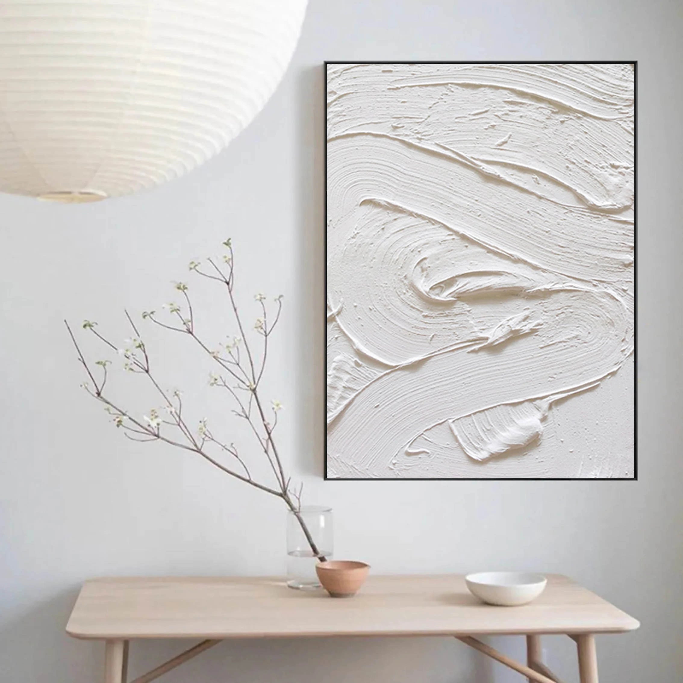 White Minimalist Textured Painting Canvas Wall Art - Modern Abstract Home Decor for Living Room, Bedroom & Office | High-Quality Stretched Canvas #MM005