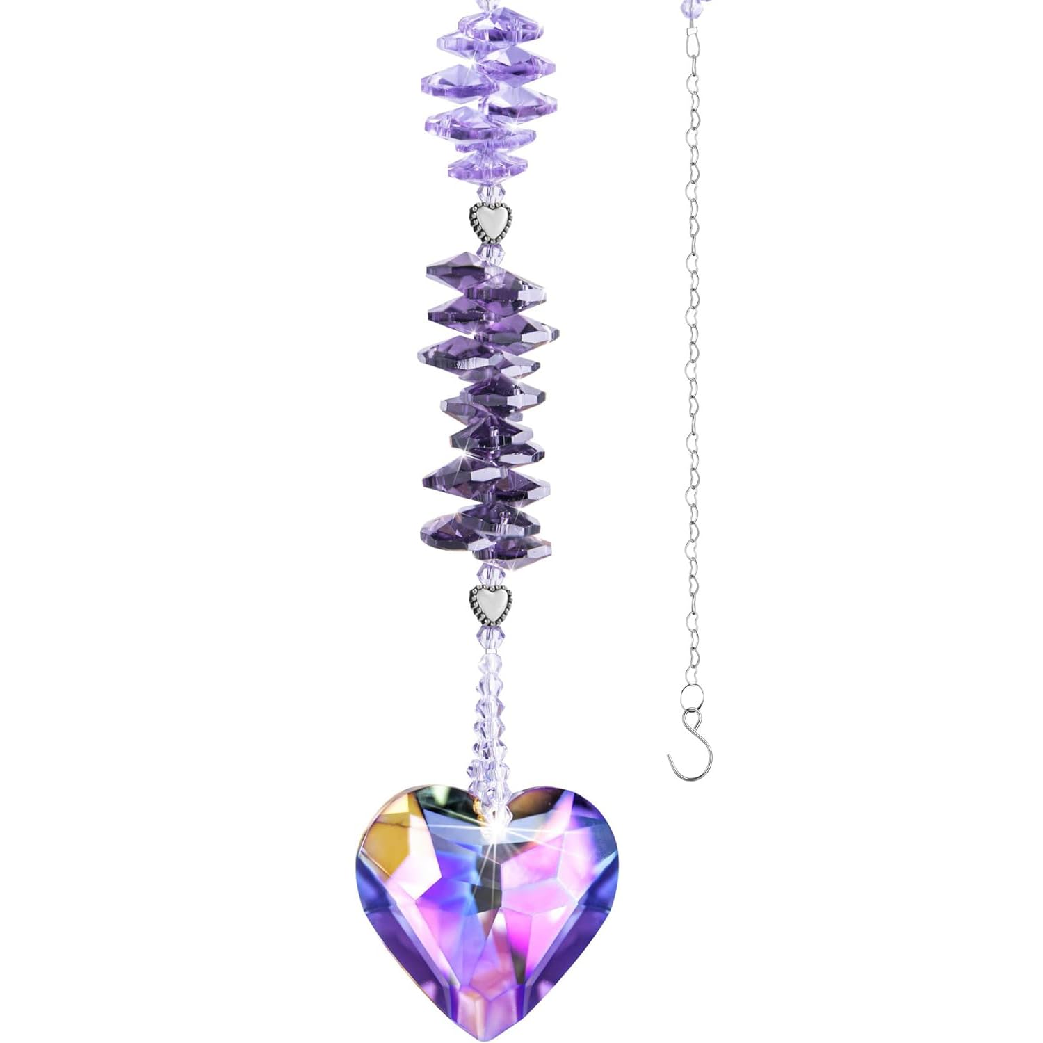 Purple Crystal Suncatcher Heart Pendant - Rainbow Maker Window Decor for Home, Wedding & Christmas Gifts - Creates Beautiful Light Reflections for Living Rooms, Bedrooms & Gardens