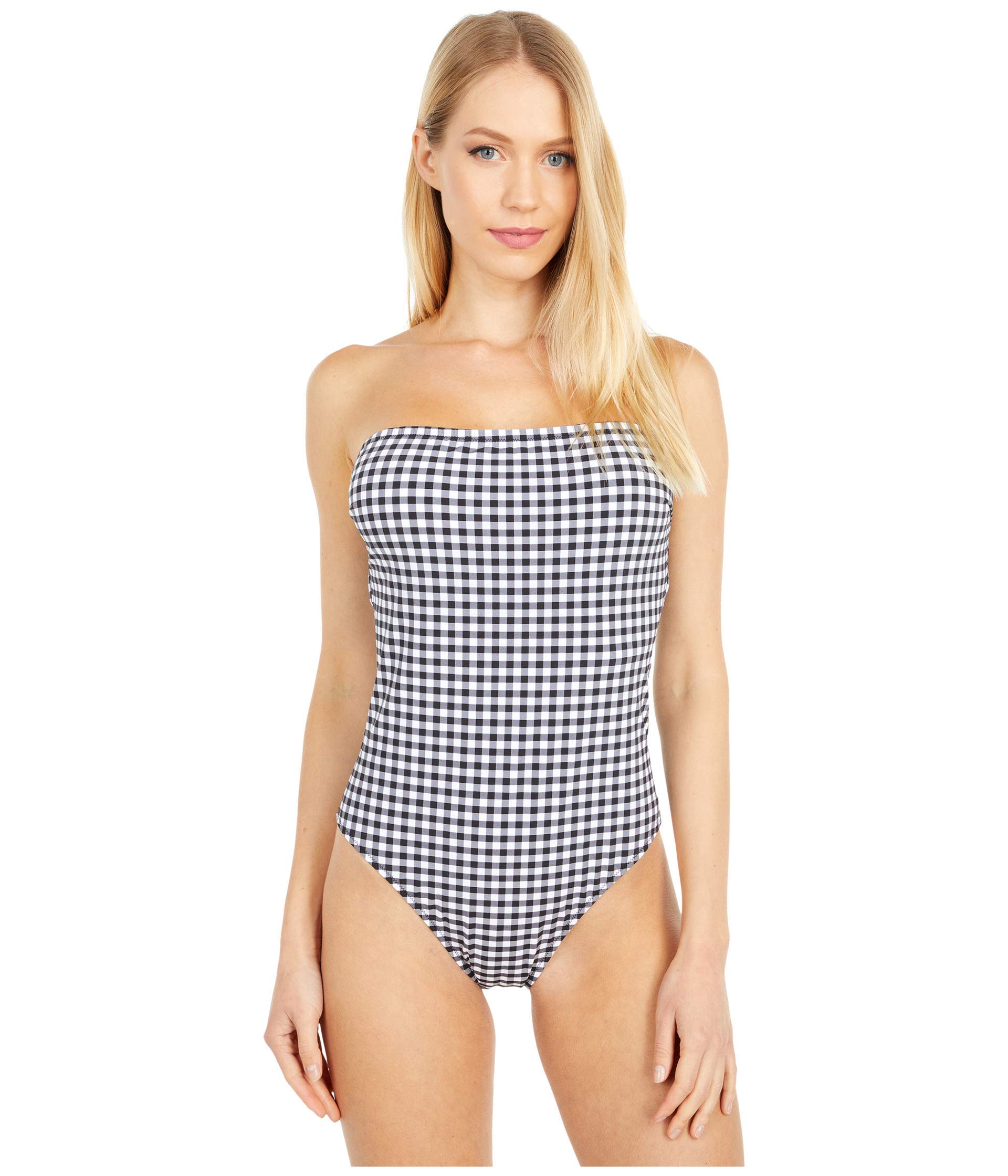 J.Crew Straight Bandeau One-Piece Swimsuit for Women - Matte Gingham Print Swimwear | Perfect for Beach Vacations, Pool Parties & Summer Getaways