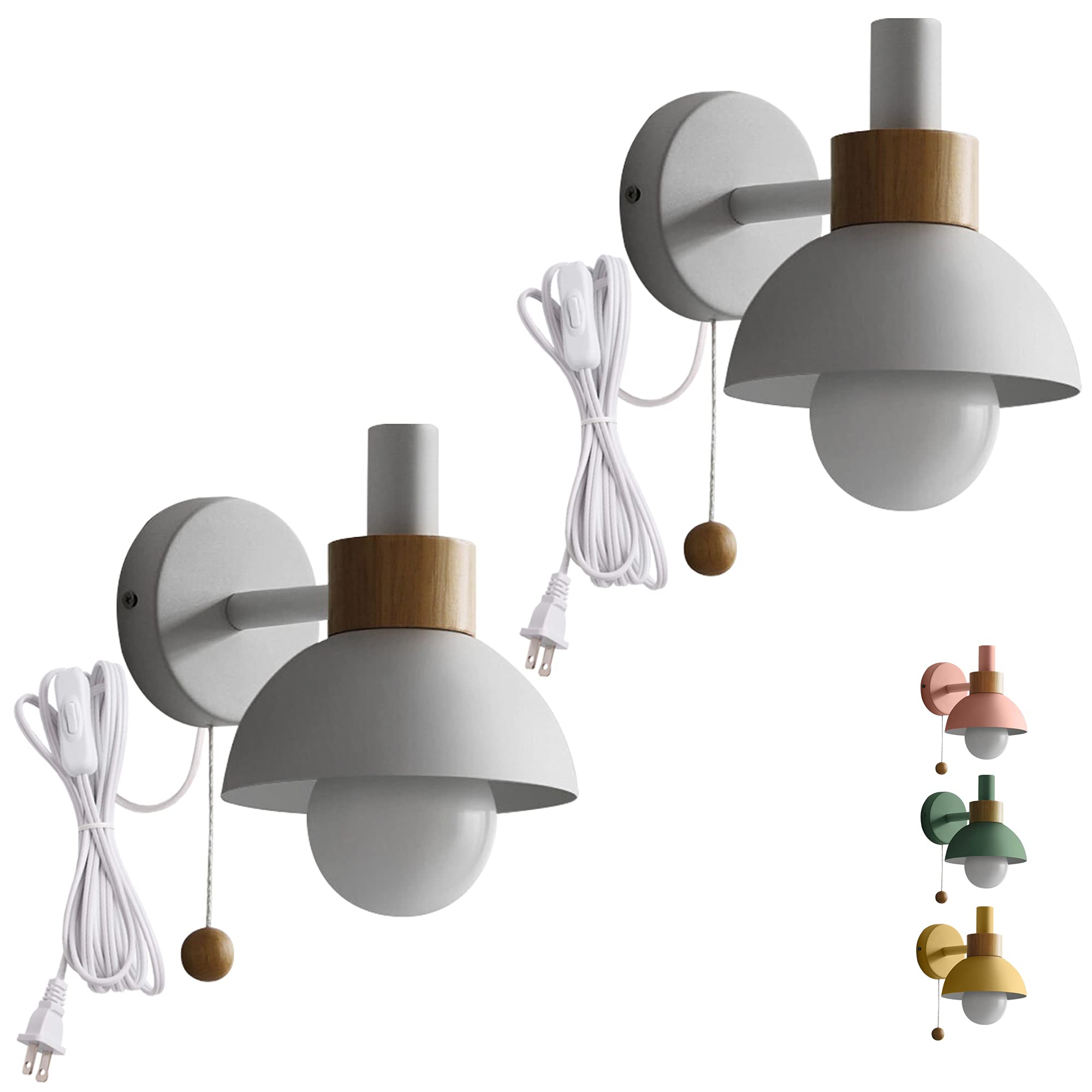Romantic Warm White Plug-in Wall Lamp - 5.9ft Cord, Zipper Switch, Macaron Bedside Sconce (Set of 2) - Perfect for Reading Nook, Hallway Lighting & Bedroom Decor
