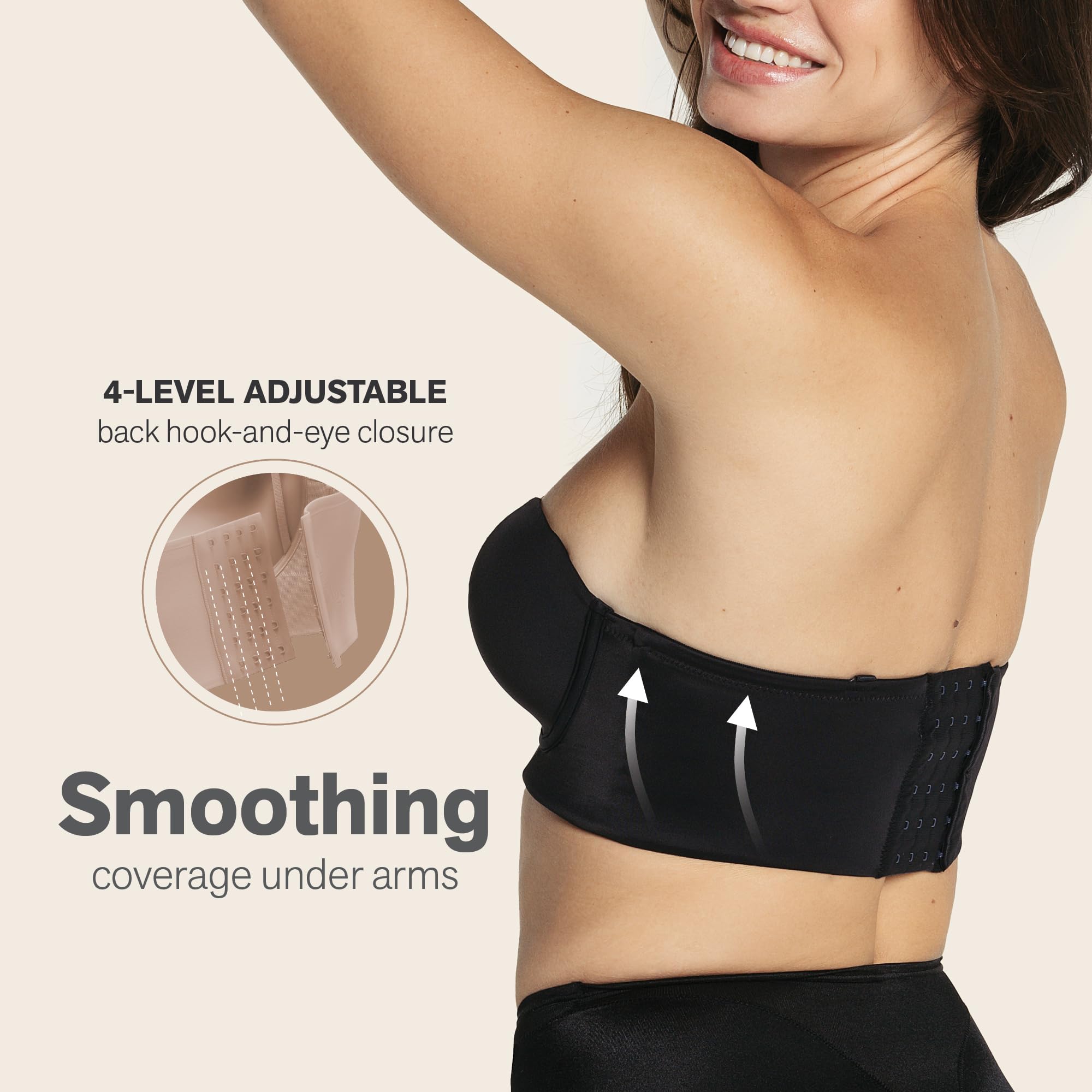 Leonisa Strapless Bras for Women - Underwire Longline Back Smoothing Bra, Full Coverage Support for Wedding, Evening Wear & Special Occasions