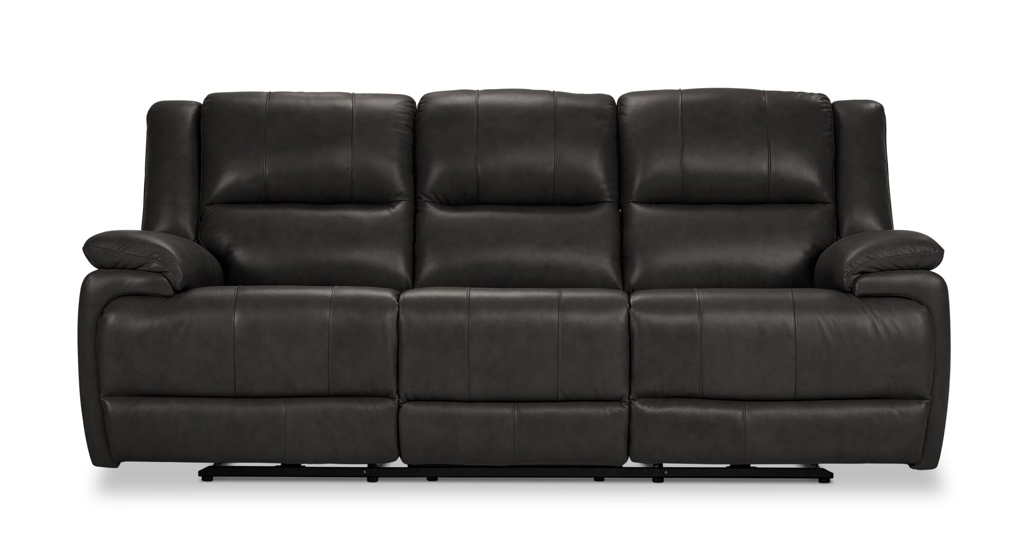 Allie Leather Dual Power Reclining Sofa with Granite Finish - Modern Recliner Couch for Living Room, Home Theater & Office Comfort