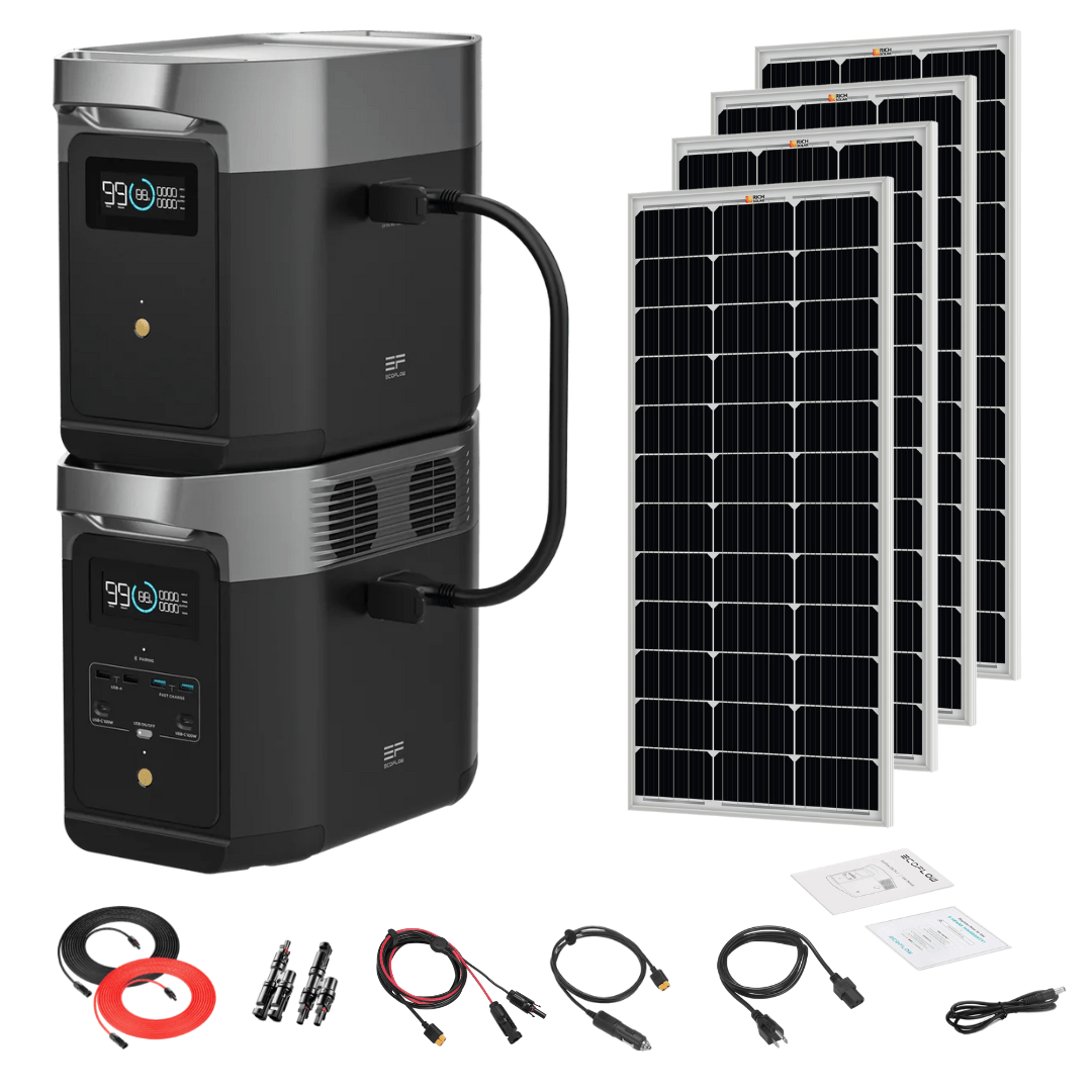 EcoFlow DELTA 2 Portable Power Station with Extra Battery - 2048Wh Capacity, 1800W Output, 100W Solar Panel Kit - Solar Generator for Home Backup, Camping, RV & Emergency Power Supply