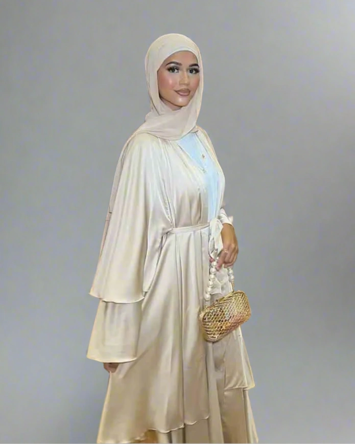 Elegant Muslim Women's Open Abaya Dress - Modest Satin Prayer Gown for Islamic Occasions & Daily Wear
