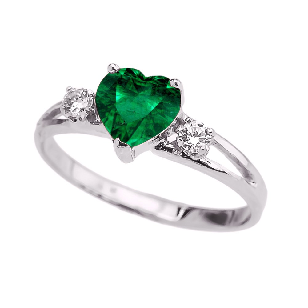 10K White Gold May Birthstone Heart Ring with Cubic Zirconia - Elegant Promise & Proposal Ring for Women, Perfect for Anniversaries, Engagements & Special Occasions