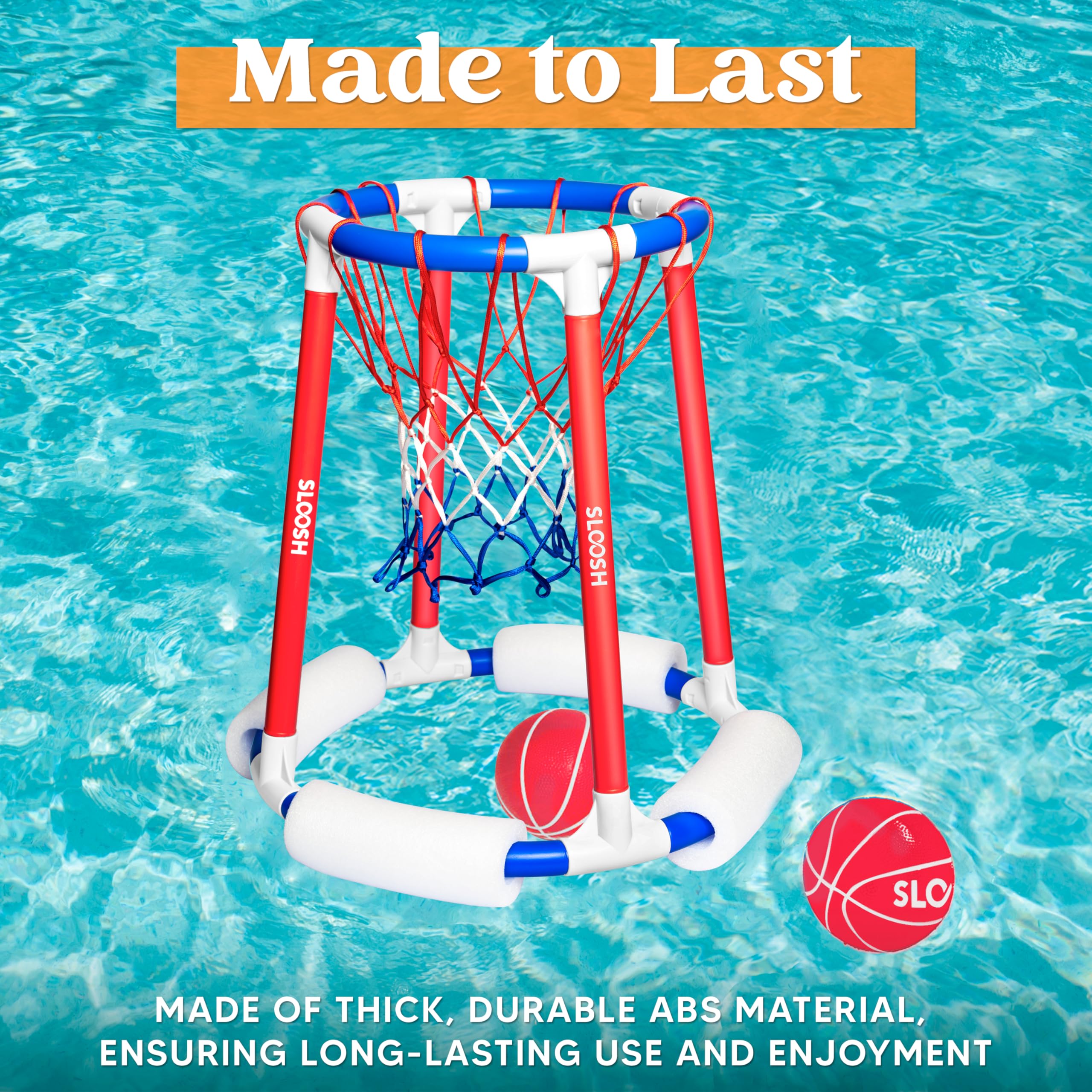 **Sloosh Pool Basketball Hoop - Floating Water Basketball Game with Balls & Pump - Fun Outdoor Swimming Pool Toy for Kids & Adults (Red & Blue) - Perfect for Summer Parties, Beach Trips & Backyard Fun**