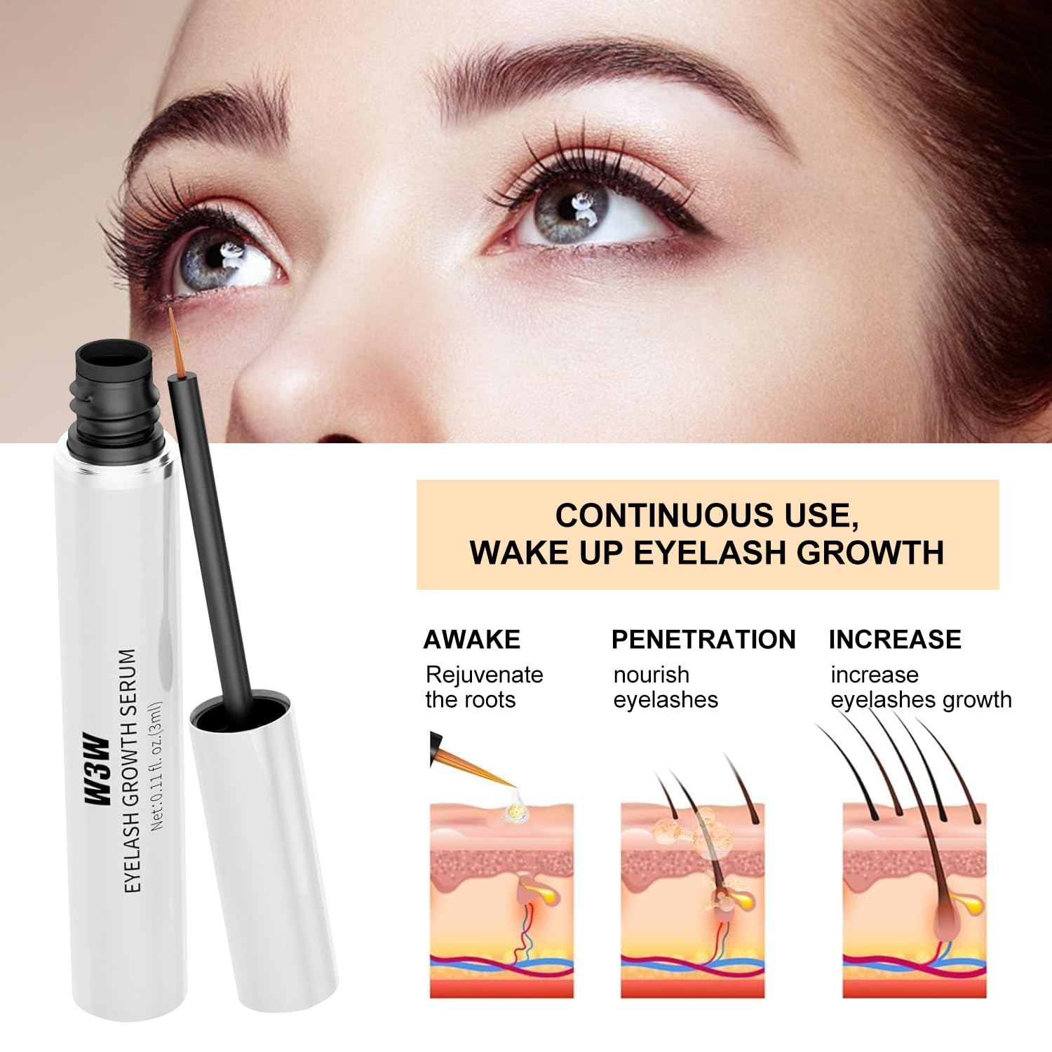 Best Eyelash Growth Serum for Longer & Thicker Lashes - Natural Lash Enhancer with Biotin & Peptides - Perfect for Daily Use, Special Occasions & Sensitive Eyes