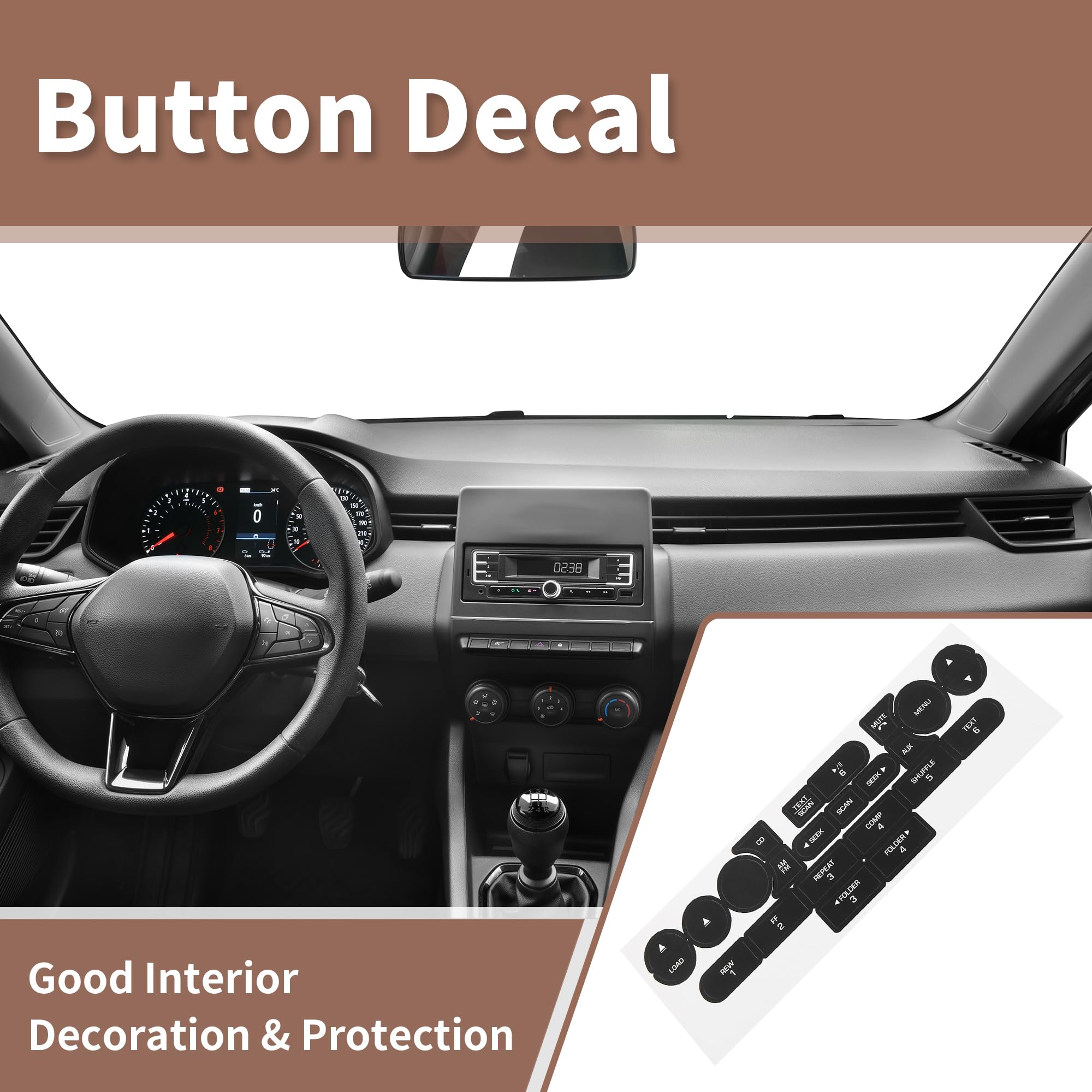 Ford Mustang 2005-2009 Radio Stereo Button Repair Stickers - Waterproof Black Decals for Car Interior Trim Replacement - Perfect for Dashboard Fixes & DIY Auto Restoration Projects