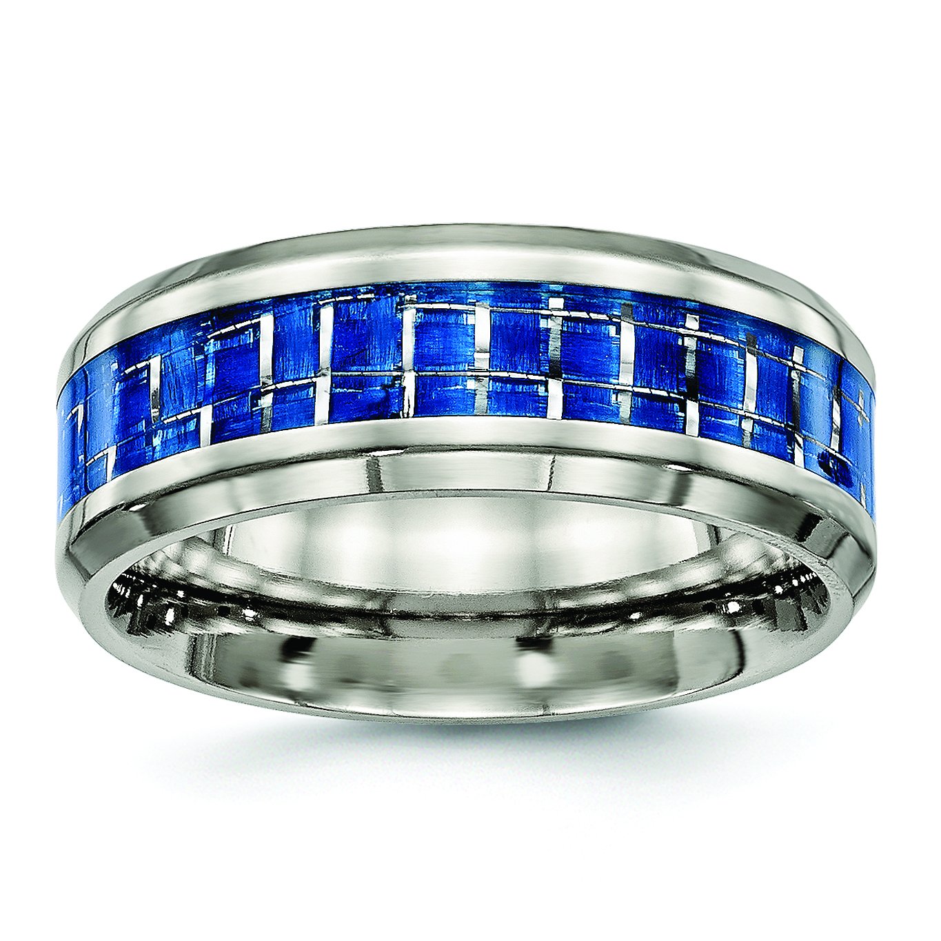 8mm Titanium Wedding Band Ring for Men - Light Blue & White Carbon Fiber - Perfect for Weddings & Anniversaries