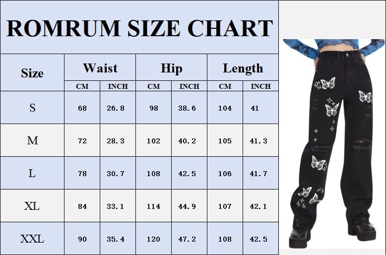 Women's High Waisted Ripped Wide Leg Jeans - Butterfly Print Distressed Boyfriend Denim Pants | Y2K Fashion Trendy Baggy Trousers for Casual Wear, Street Style & Retro Outfits