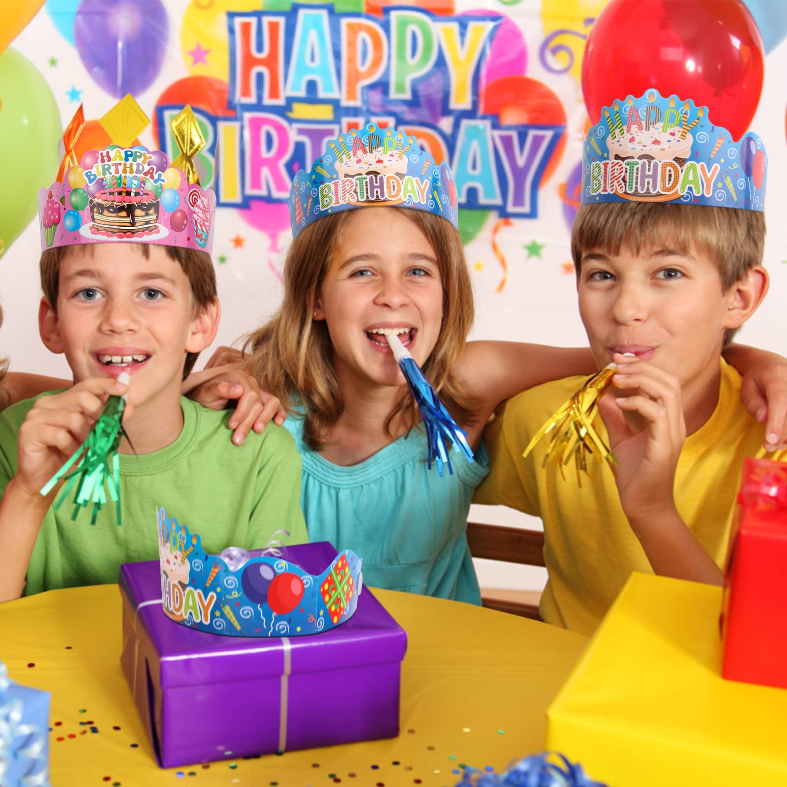 30 Pack Adjustable Colorful Birthday Crowns for Kids - Cute Happy Birthday Party Hats for Classroom Celebrations, School Events & Birthday Parties