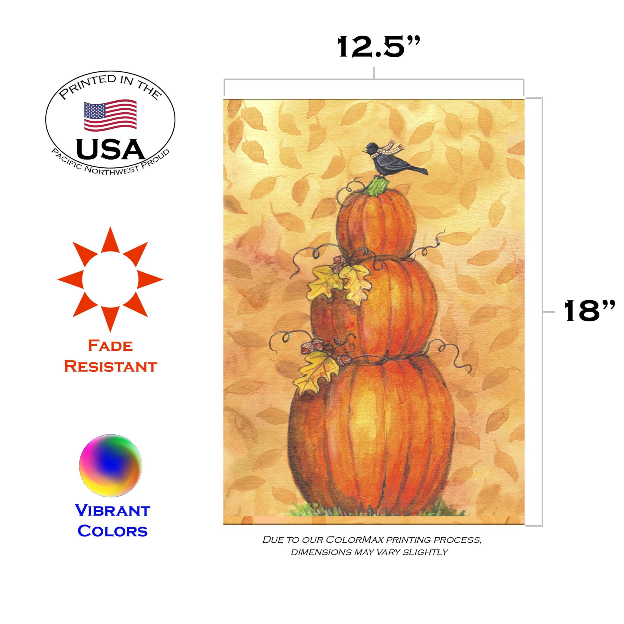 Toland Home Garden 1110456 Pumpkin Tower Decorative Garden Flag - 12.5 x 18 Inch Fall Harvest Outdoor Decor for Porch, Yard, and Seasonal Celebrations