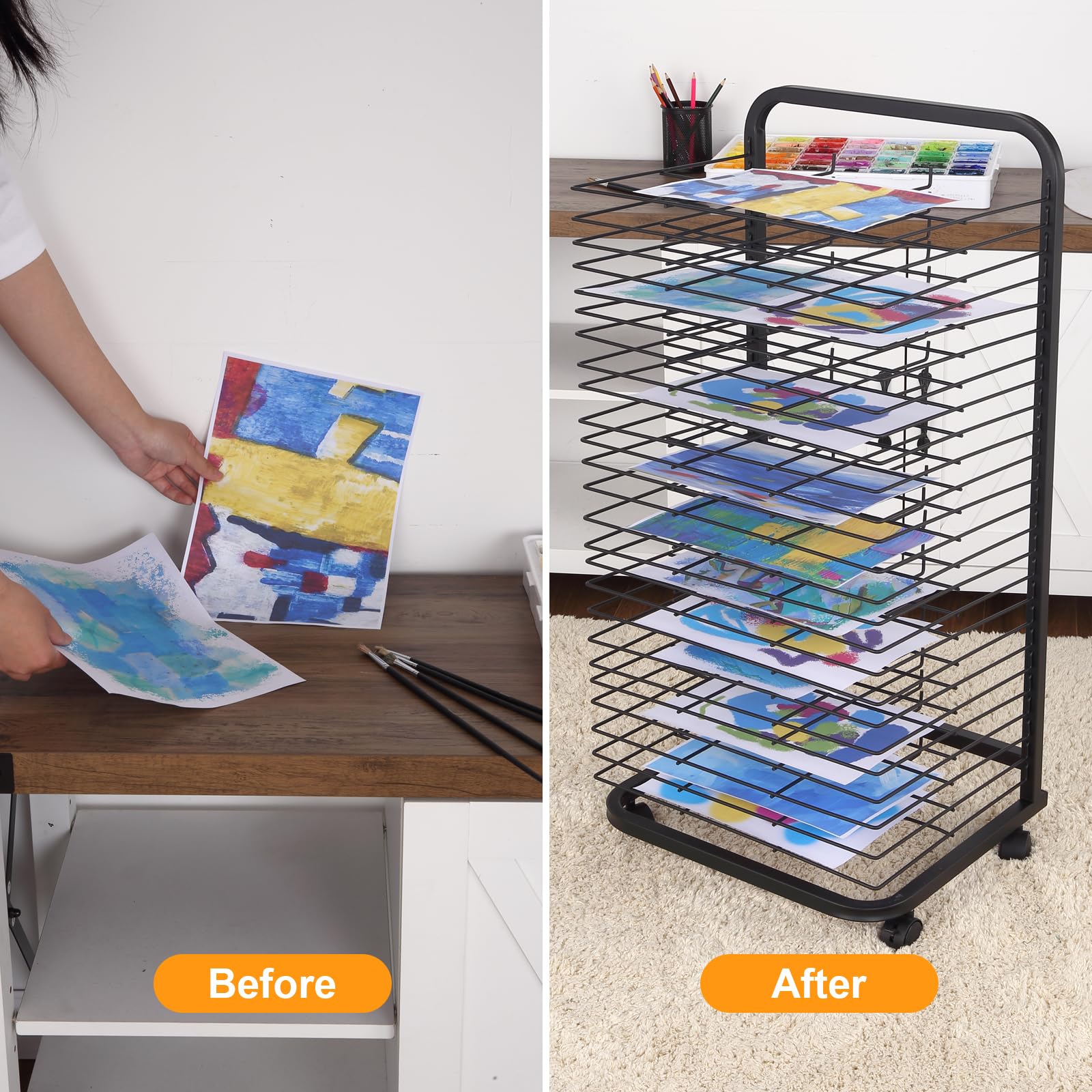GARVEE 25-Shelf Art Drying Rack - 41.5 Inch Tall Adjustable Mobile Storage for Artists | Perfect for Painting Studios, Classroom & Home Art Projects