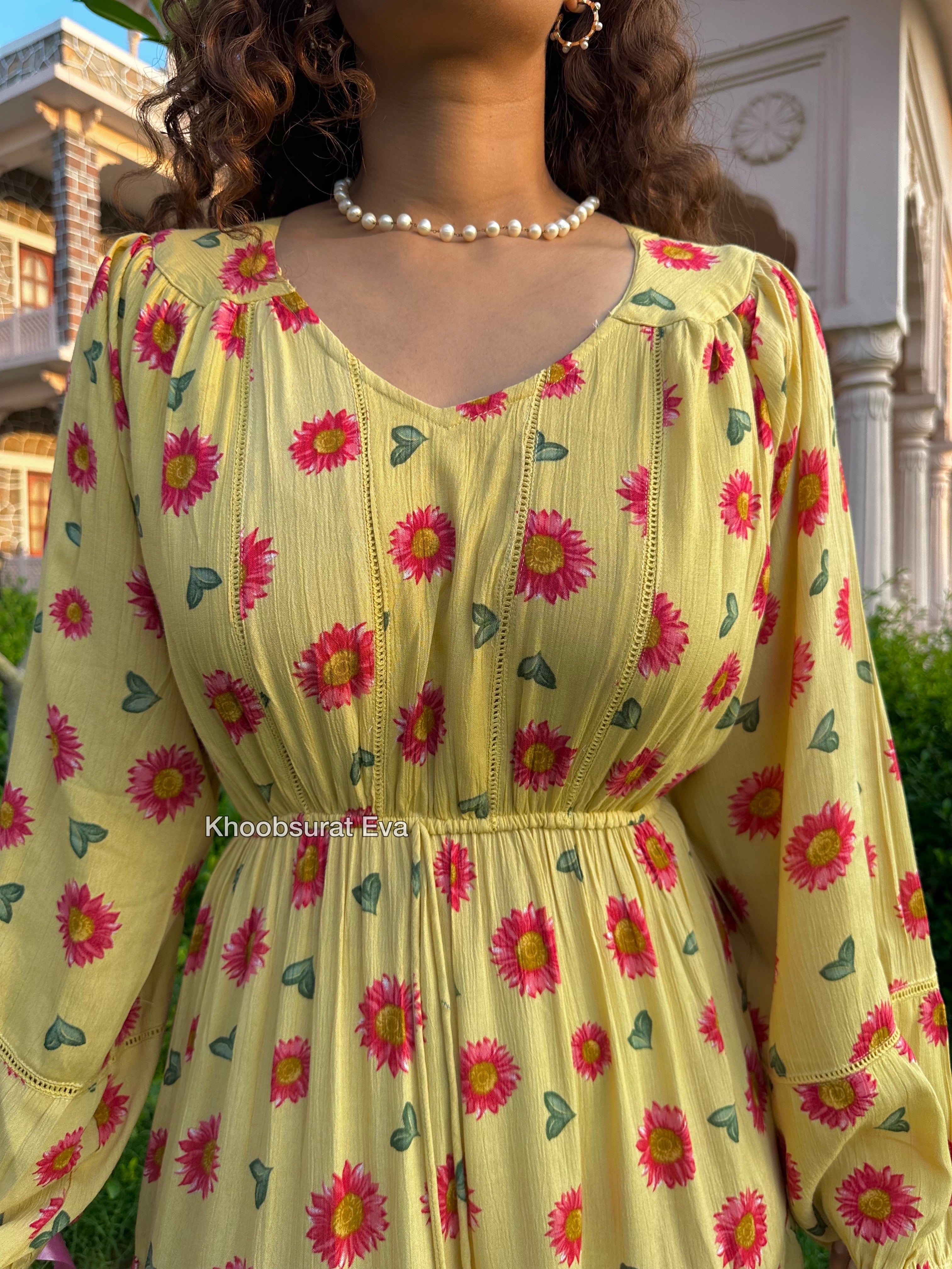 Lily Yellow Ruffle Midi Dress - Flowy Summer Dress for Women, Beach Wedding Guest Outfit, Boho Chic Party Dress