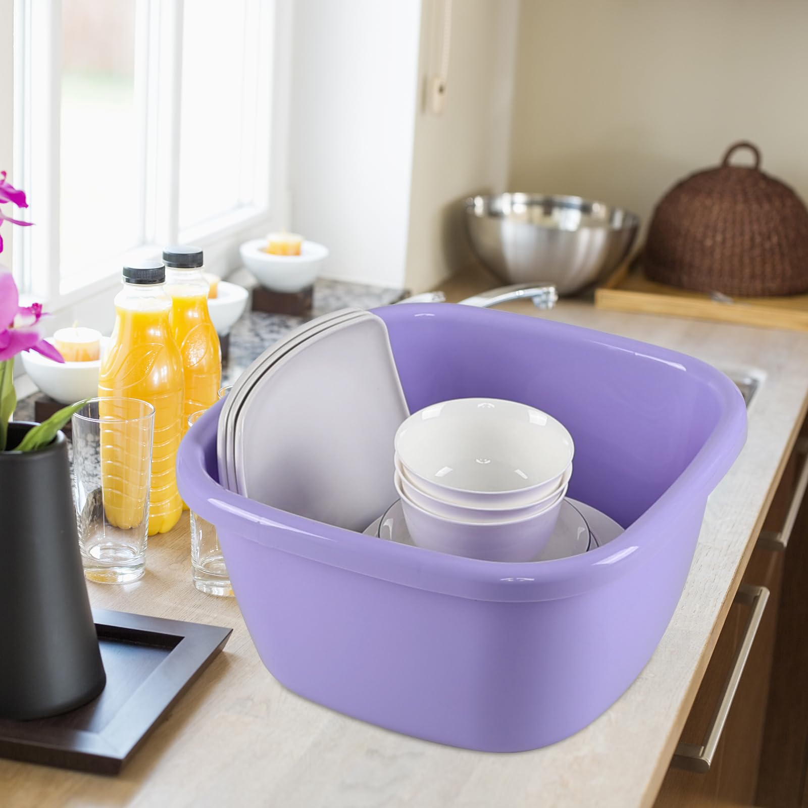 Ramddy 18 Quart Purple Plastic Washing Basin - Large Laundry Tub for Clothes, Hand Washing, Camping & Outdoor Use