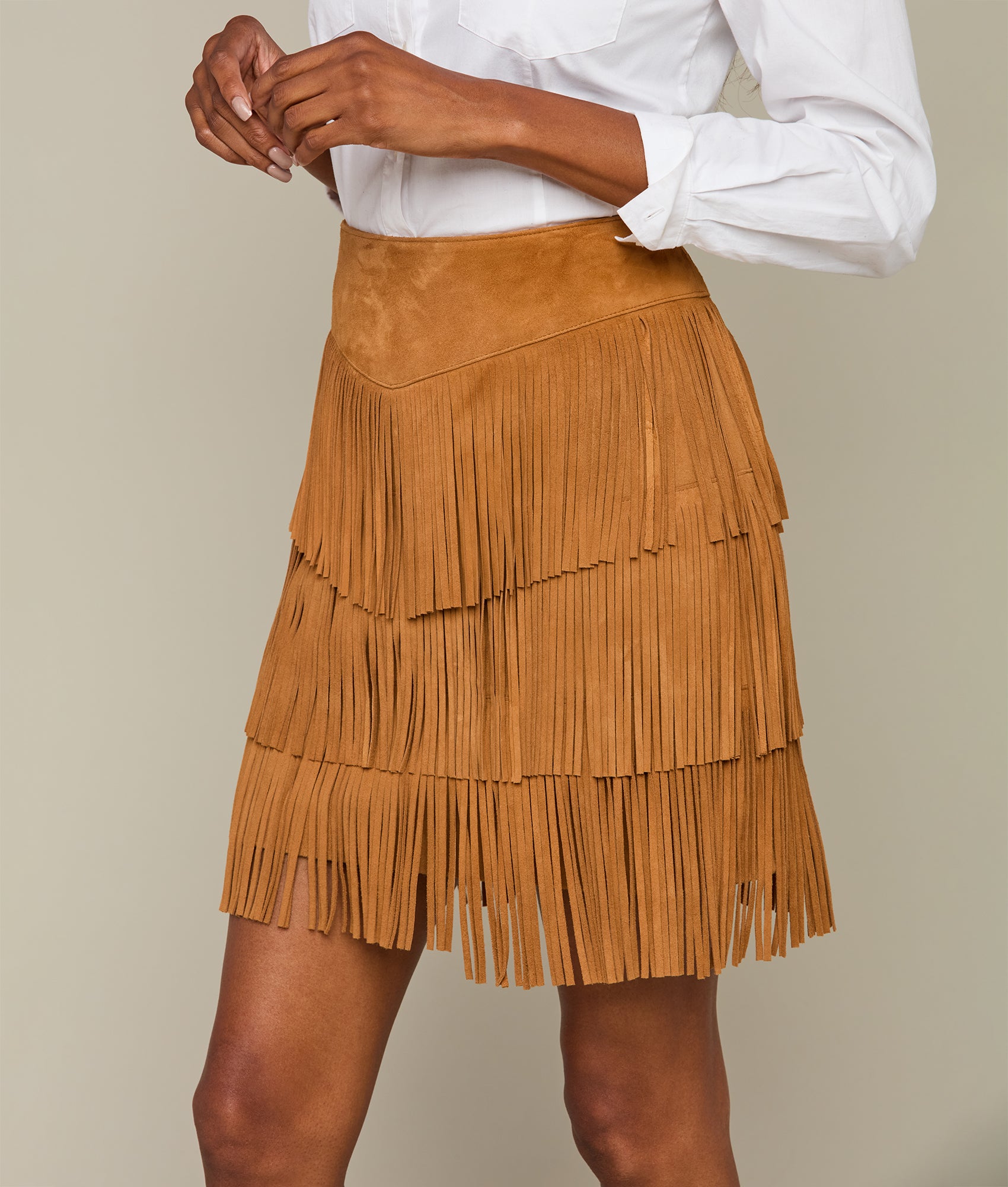 Annabelle Fringe Skirt in Cinnamon - Boho Chic Mini Skirt for Women | Perfect for Music Festivals, Beach Vacations & Summer Outfits