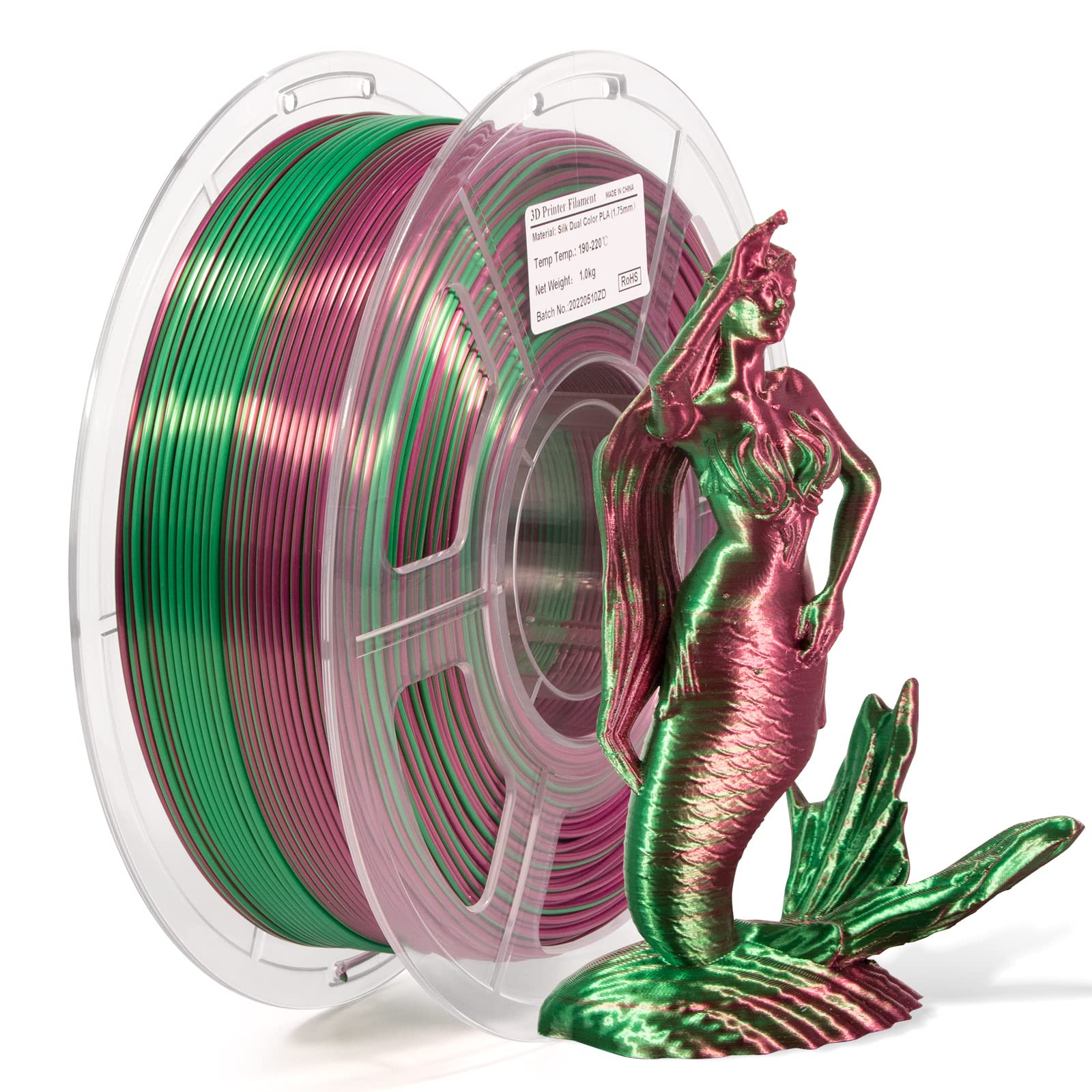 Premium iSANMATE 3D Printer PLA Filament 1.75mm - Silk Dual Color (Red+Green), 1kg Spool, High Precision +/-0.02mm for Smooth 3D Printing - Perfect for Cosplay Props, Home Decor & DIY Projects