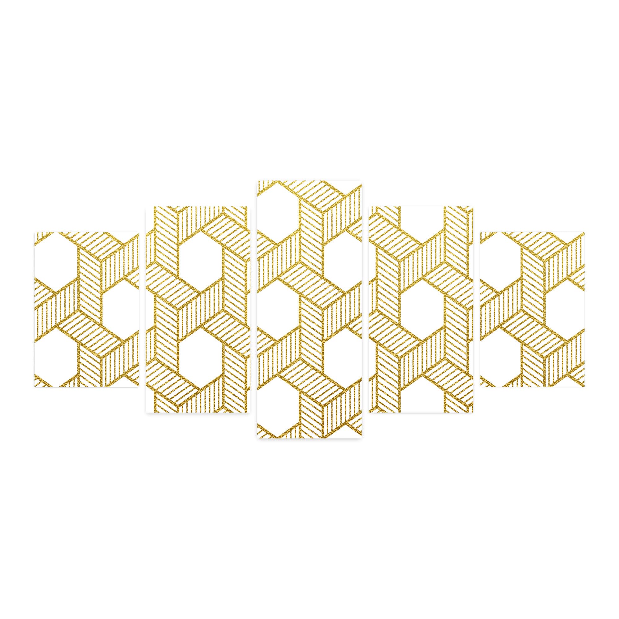 Ambesonne Geometric 5-Panel Acrylic Glass Wall Art - Modern Hexagonal Stripes Design in Yellow & White - 60