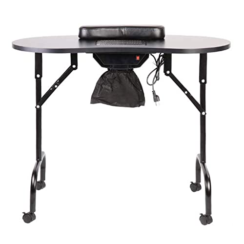 LEIBOU 37-inch Portable Folding Manicure Table with Wide Tabletop & Carry Bag - Professional Nail Salon Desk for Home & Mobile Services - Black (37