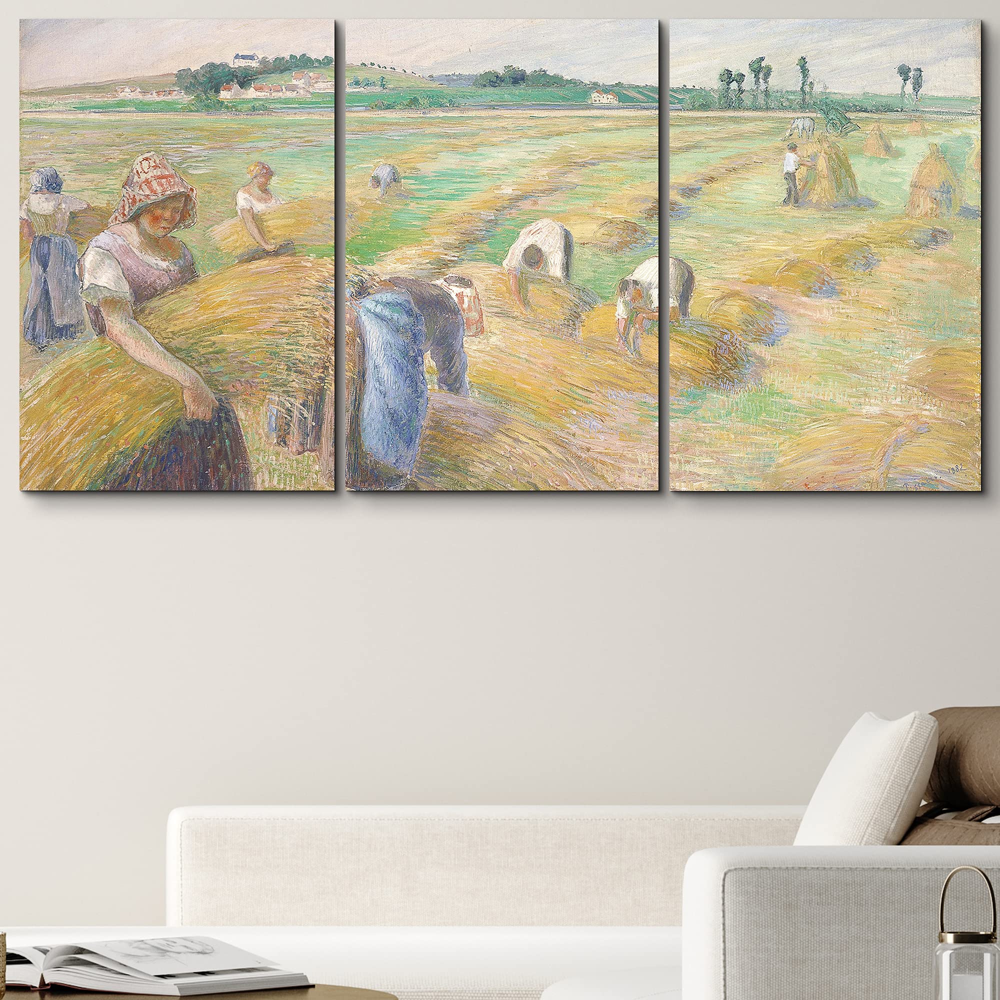 Camille Pissarro The Harvest Oil Painting Reproduction - Wall26 3-Panel Canvas Wall Art Set (24