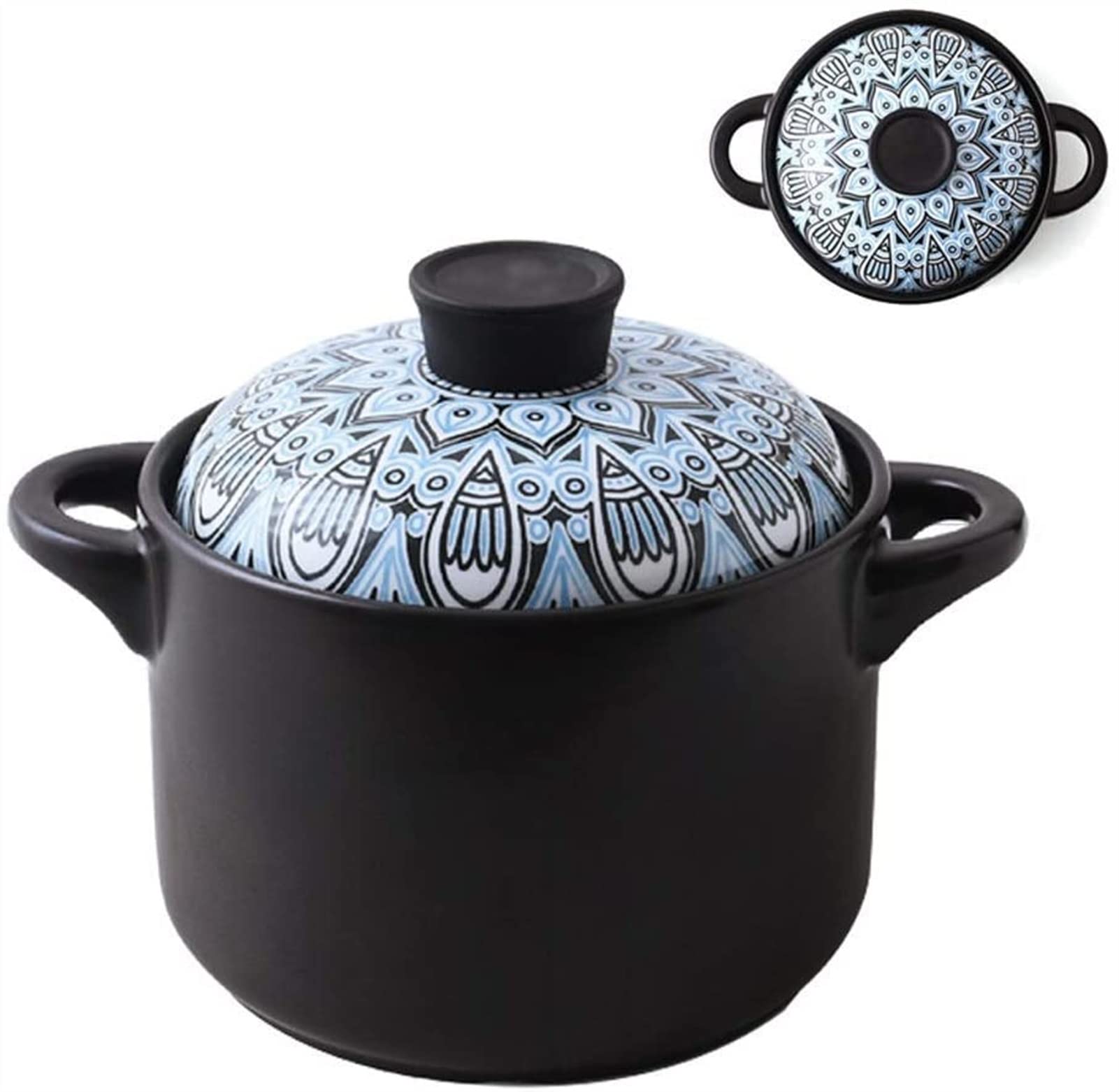 Premium Ceramic Stock Pot with Glass Lid - 3.5L Oven & Microwave Safe Soup Pot, Casserole Cookware for Home Kitchen - Perfect for Soups, Stews, Pasta & Family Meals