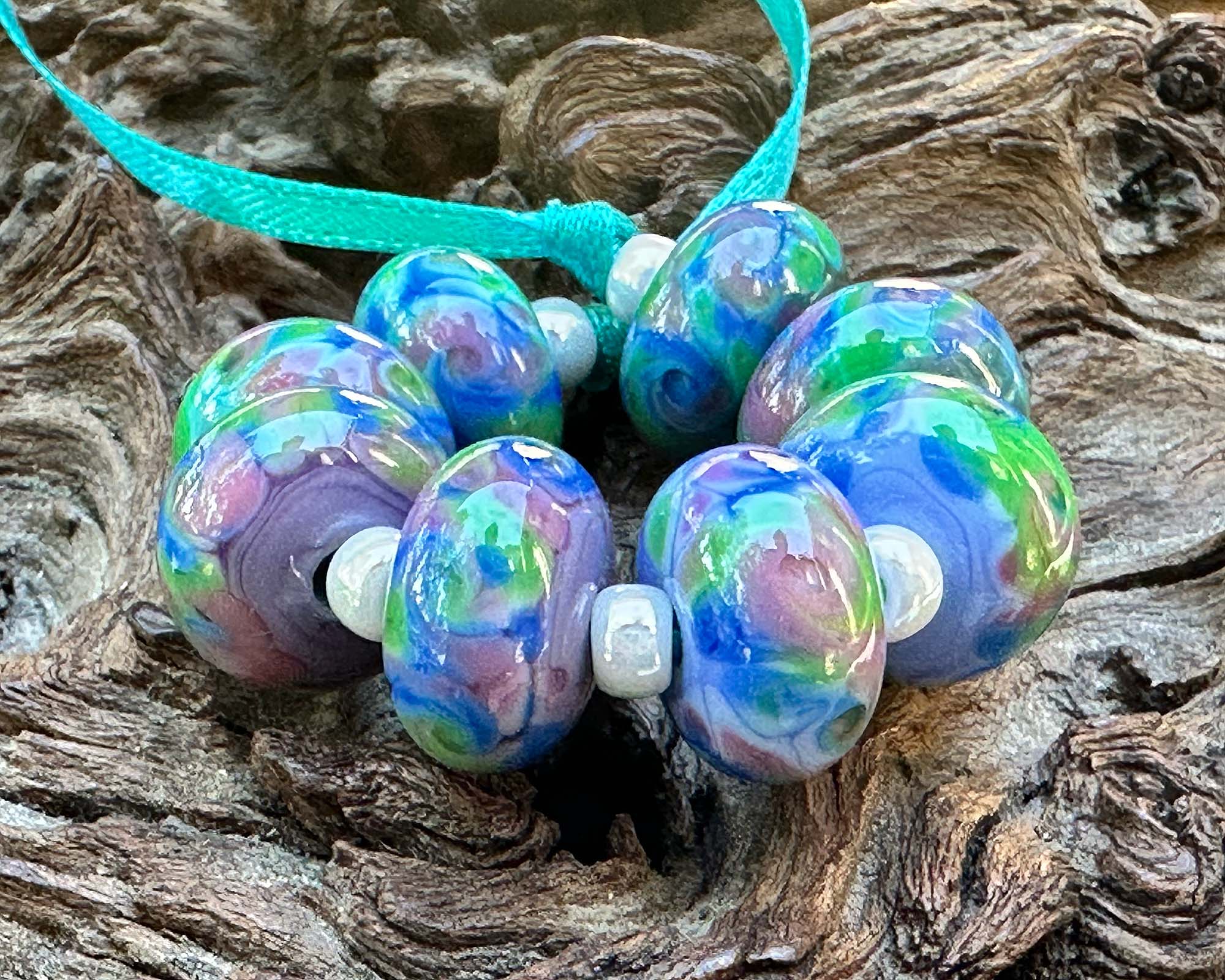 8 Tropical Splash Blue Lampwork Glass Beads Set - Handmade SRA Artisan Beads for Jewelry Making, DIY Crafts & Home Decor | Perfect for Necklaces, Bracelets & Boho Style Decorations