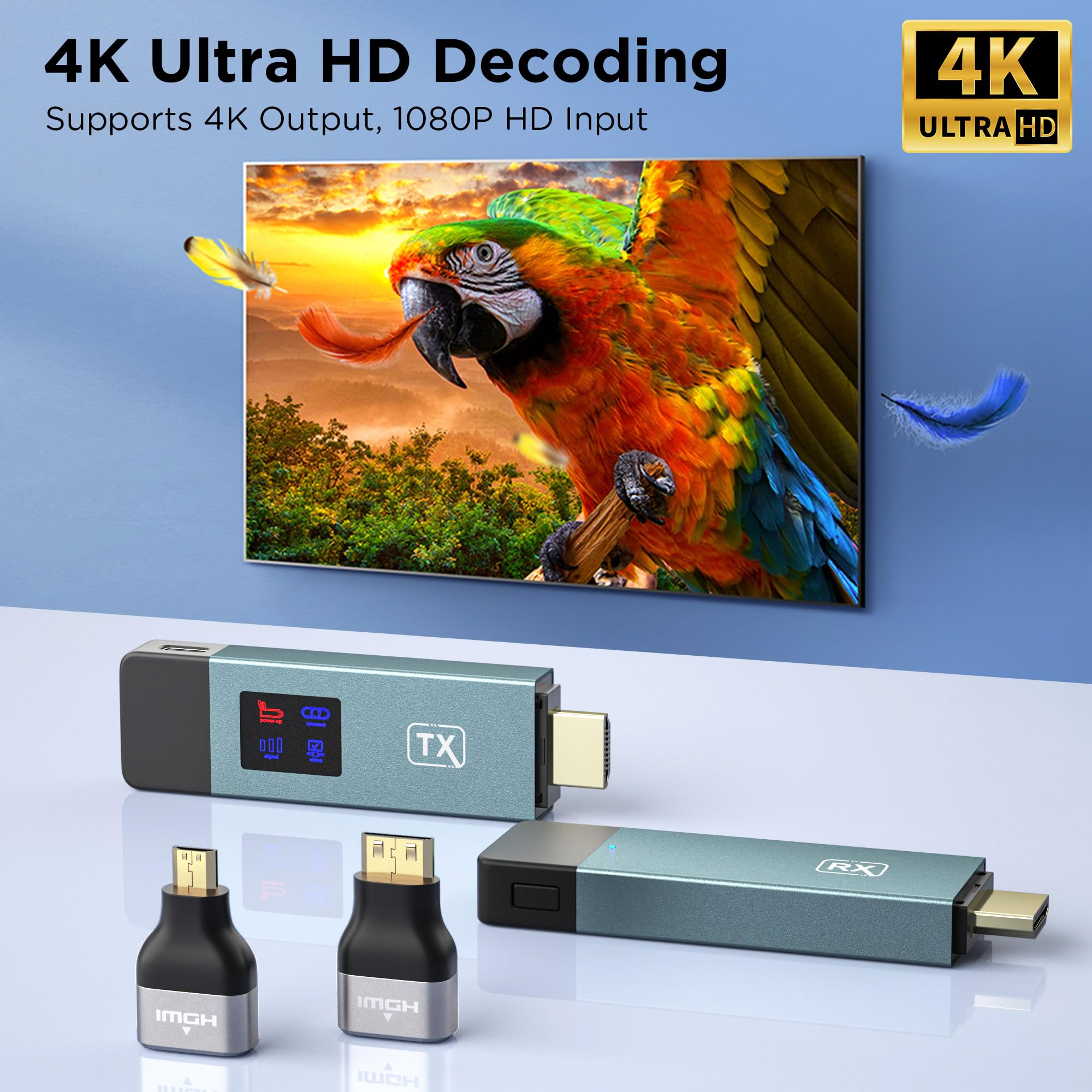 Wireless HDMI Transmitter and Receiver Kit - 2.4G/5G Dual Band Plug & Play with LED Screen for Streaming HD Video & Audio from Laptop/PC/TV Box/Projector to Monitor - Perfect for Home Theater, Gaming, and Office Presentations