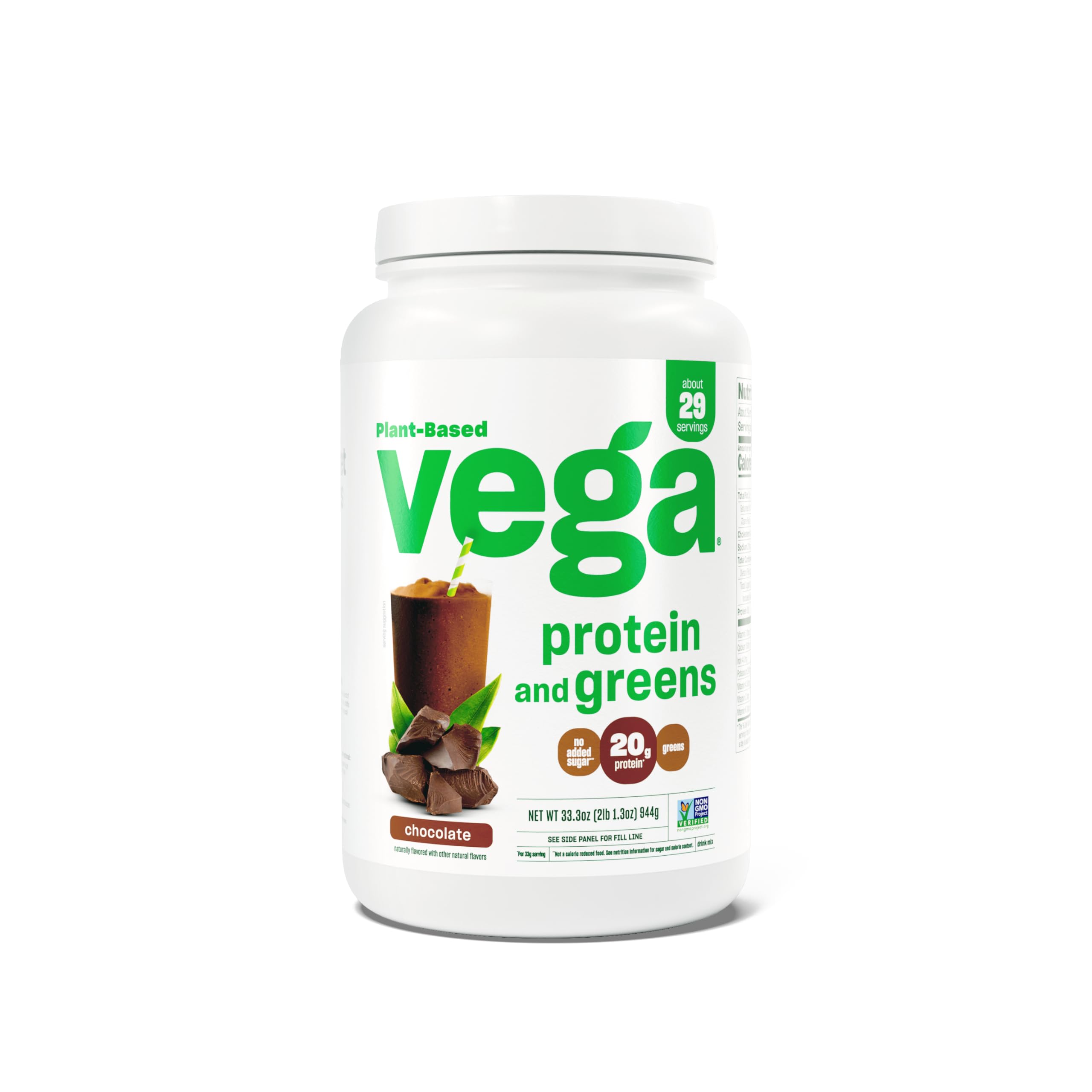 Vega Protein and Greens Chocolate Protein Powder - 20g Plant-Based Vegan Protein with Superfoods, Non-GMO, Pea Protein for Men & Women, 2.1 lb - Perfect for Post-Workout Recovery & Healthy Smoothies