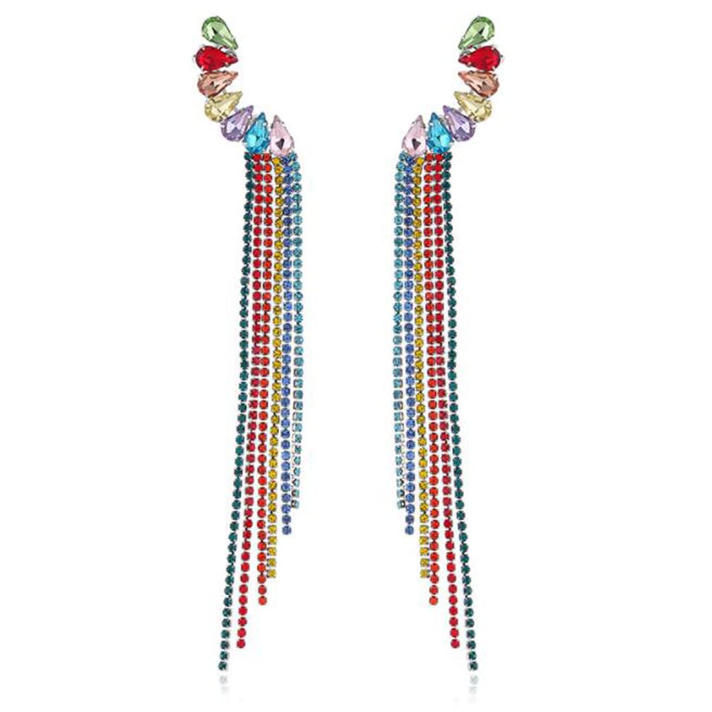 Fashionable Crystal Tassel Drop Earrings for Women - Elegant Claw Chain Long Dangle Earrings | Perfect for Parties, Weddings & Date Nights