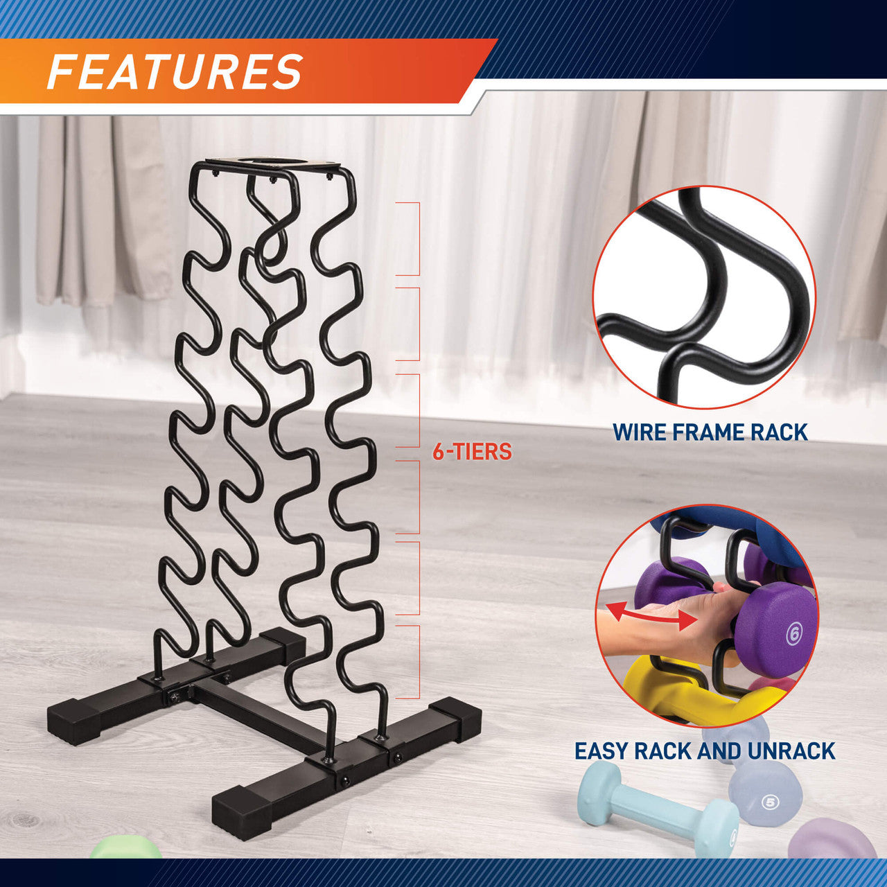 Marcy 6-Tier Dumbbell Storage Rack DBR 8352 - Heavy Duty Weight Rack Organizer for Home Gym, Garage & Fitness Studio - Perfect for Dumbbells, Kettlebells & Weight Plates Storage