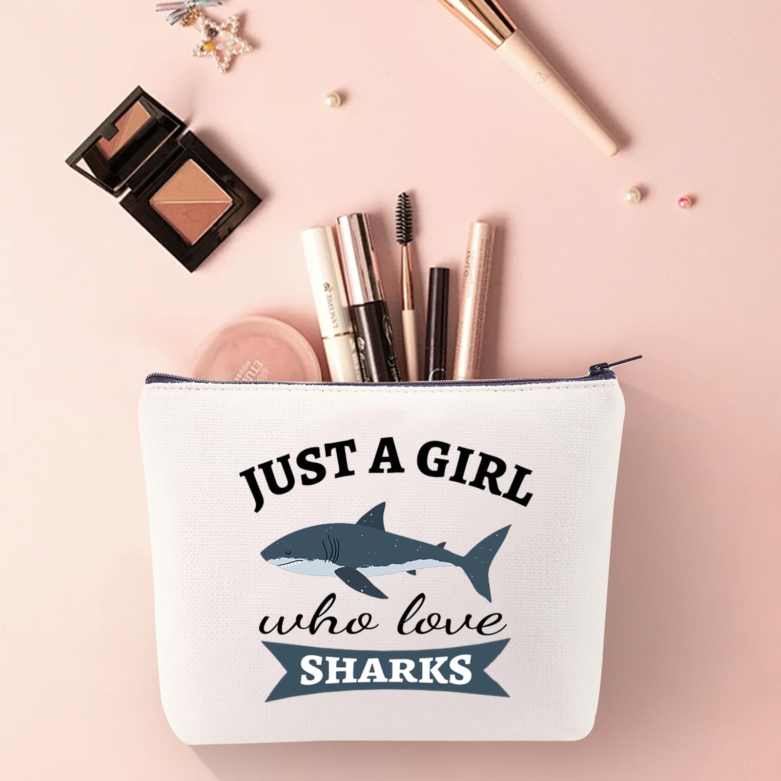 **Shark Themed Makeup Bag for Women & Girls - Perfect Shark Lover Gift for Birthday, Graduation, Christmas - Cute Cosmetic Bag for Shark Enthusiasts & Animal Lovers - Great for Travel, School, or Daily Use**