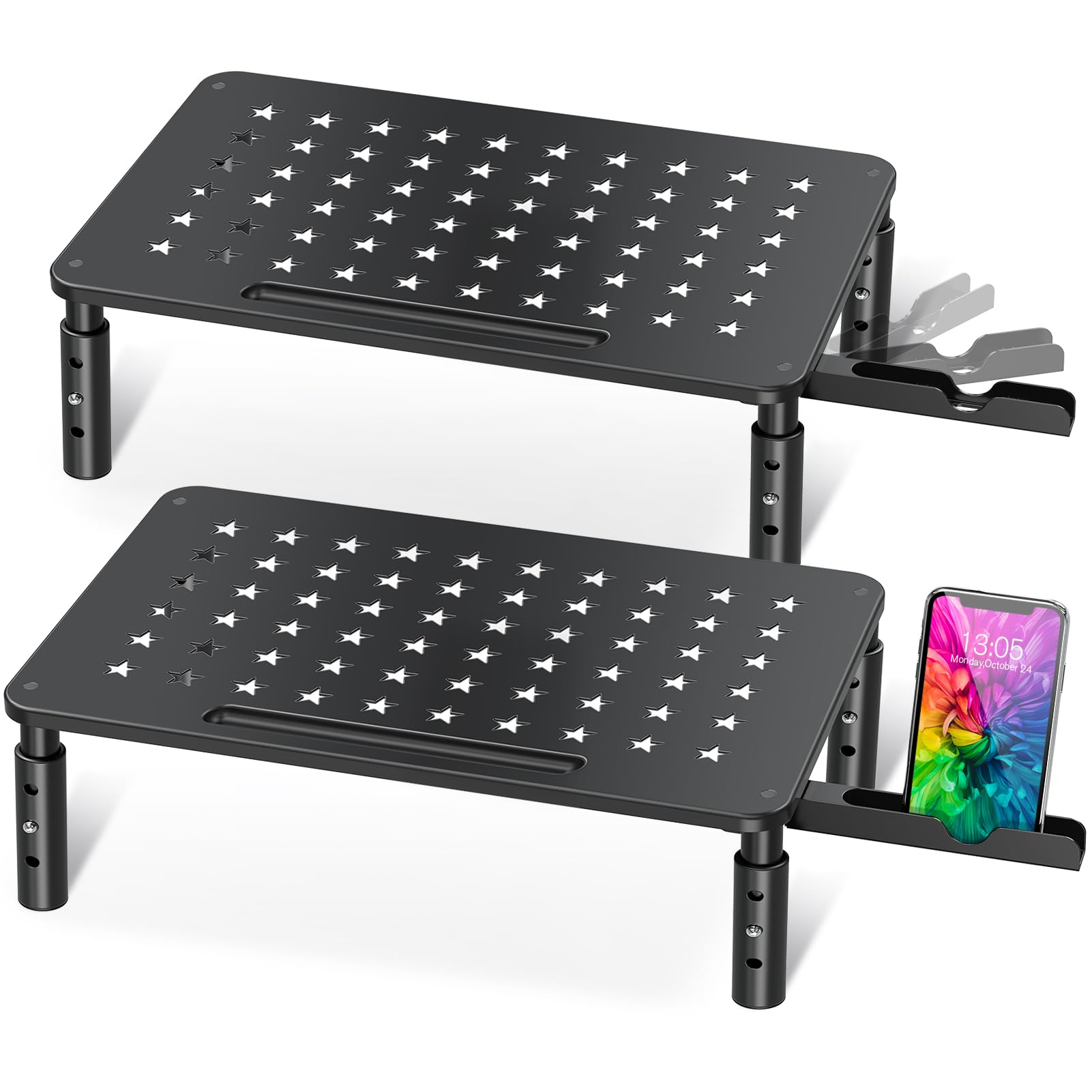 Zimilar 2 Pack Monitor Stand - 3 Height Adjustable Metal Riser with Star Mesh Design for Computer, Laptop, iMac, Printer | Dual Monitor Setup for Home & Office Workspace | Ergonomic Desk Organizer for Better Posture & Productivity