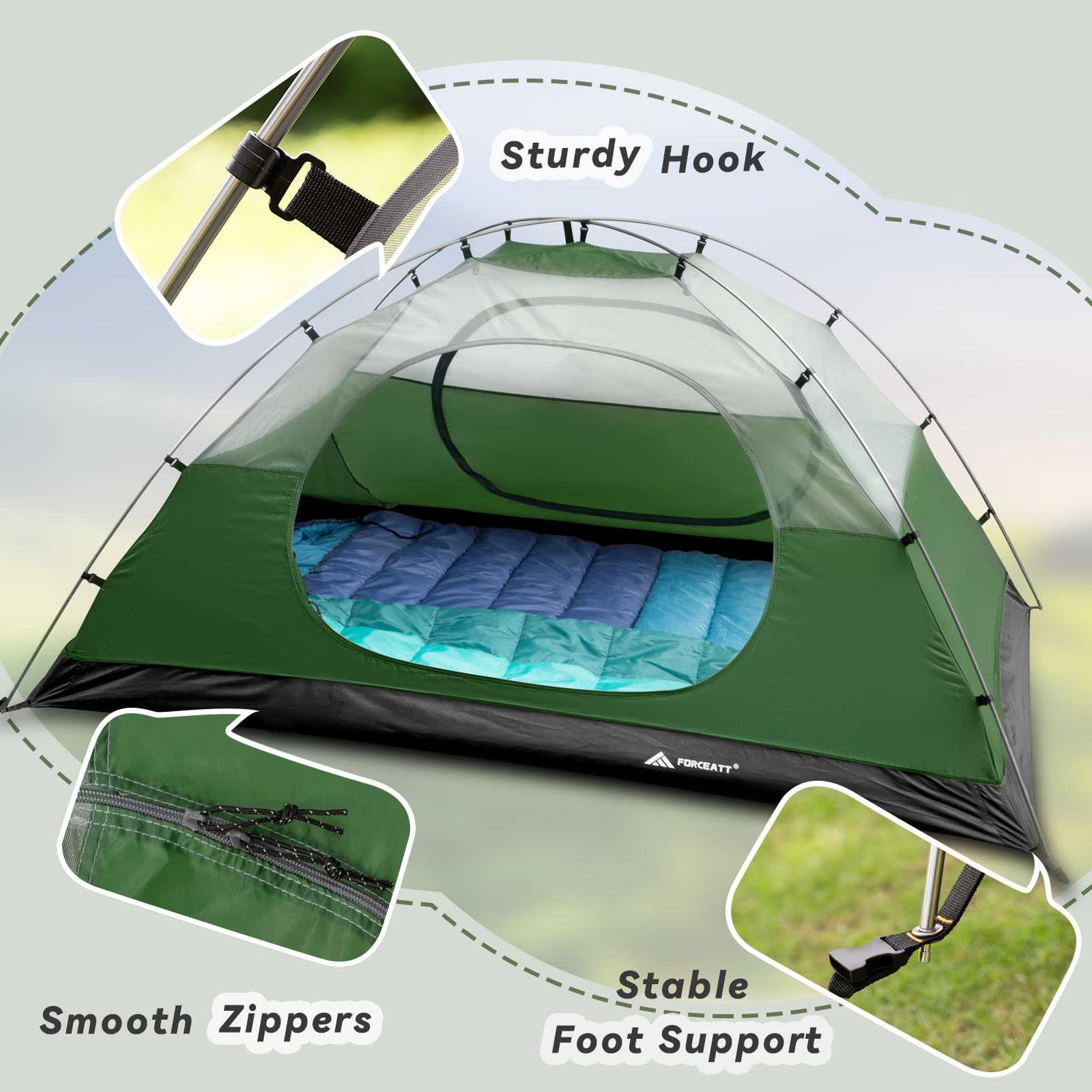 Forceatt 2/3/4 Person Lightweight Backpacking Tent - Waterproof & Windproof Camping Tent for Outdoor Adventures, Hiking, Mountaineering | Perfect for Family Camping Trips and Backpacking Expeditions