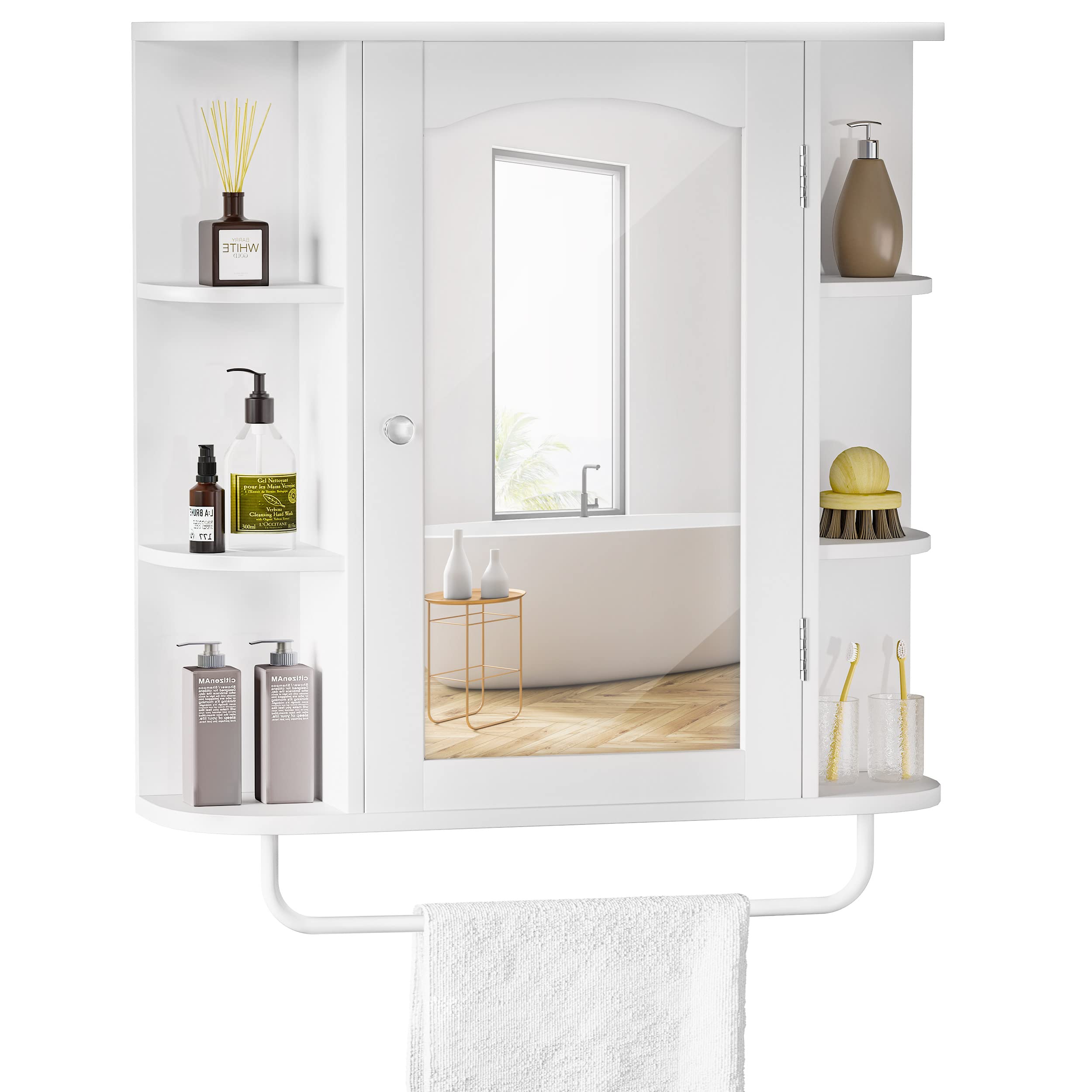 YITAHOME White Wall Mounted Bathroom Medicine Cabinet with Mirror Door & Removable Shelf - Bathroom Storage Organizer for Living Room, Laundry, Bedroom | Perfect for Small Spaces, Makeup Storage & Home Organization