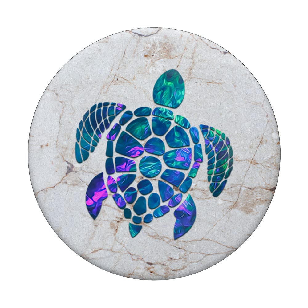 Cyan Blue Violet Turtle Lover Phone Grip - White Gray PopSockets Adhesive PopGrip for Secure Phone Handling at Home, Office, and Travel