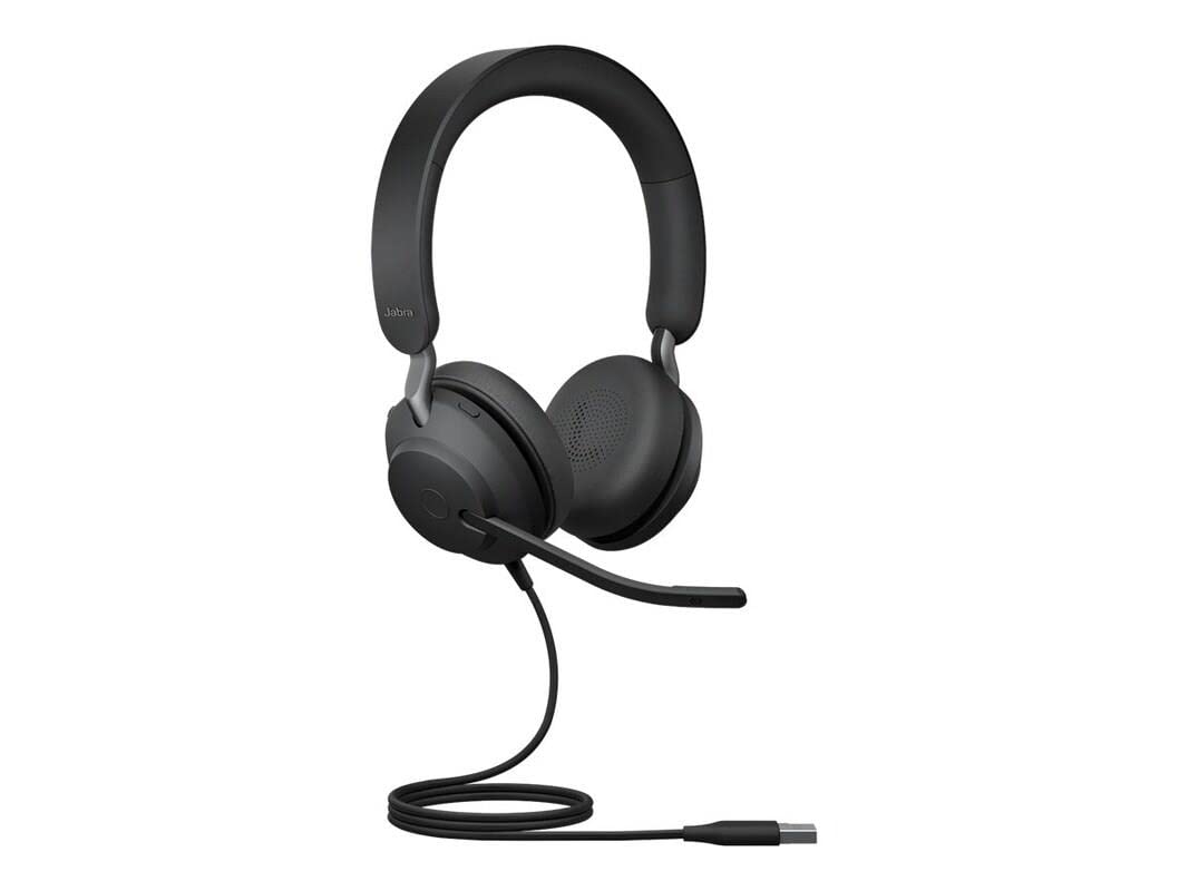 Jabra Evolve2 40 PC Headset - Noise Cancelling Microsoft Teams Certified Stereo Headphones with 3-Microphone Call Technology - USB-A Cable - Black - Perfect for Remote Work, Online Meetings, and Office Communication