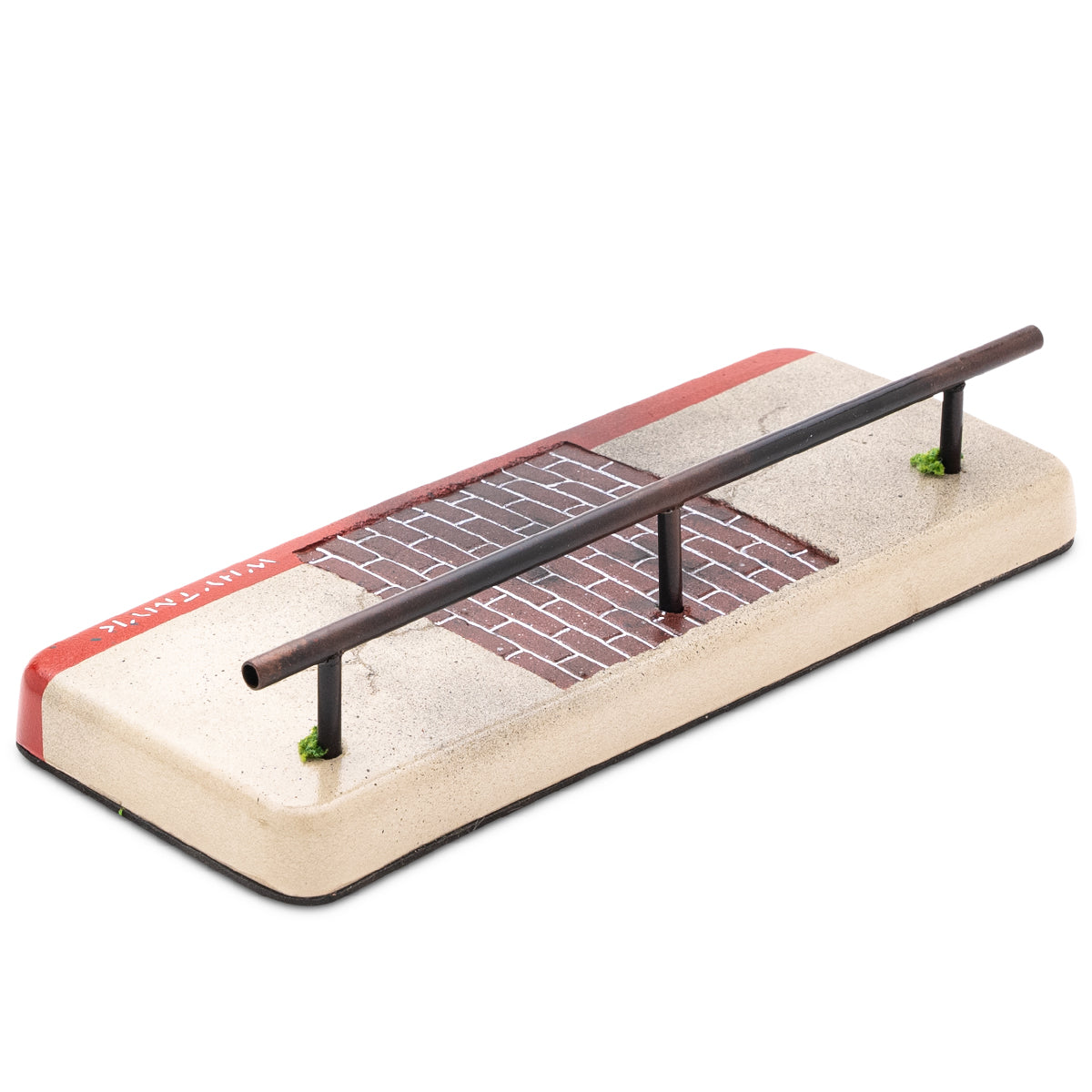 WhytMyk Concrete Fingerboard Ramp with Brick Sidewalk & Low Round Rail - Portable Skateboard Training Tool for Kids & Adults - Perfect for Indoor/Outdoor Skate Practice, Street Style Tricks & Fingerboard Competitions