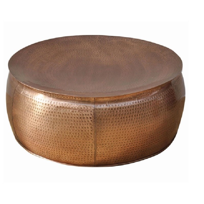 Handmade Bronze Hammered Round Coffee Table - Vintage Brass Accent Centerpiece for Living Room, Lounge & Office Decor