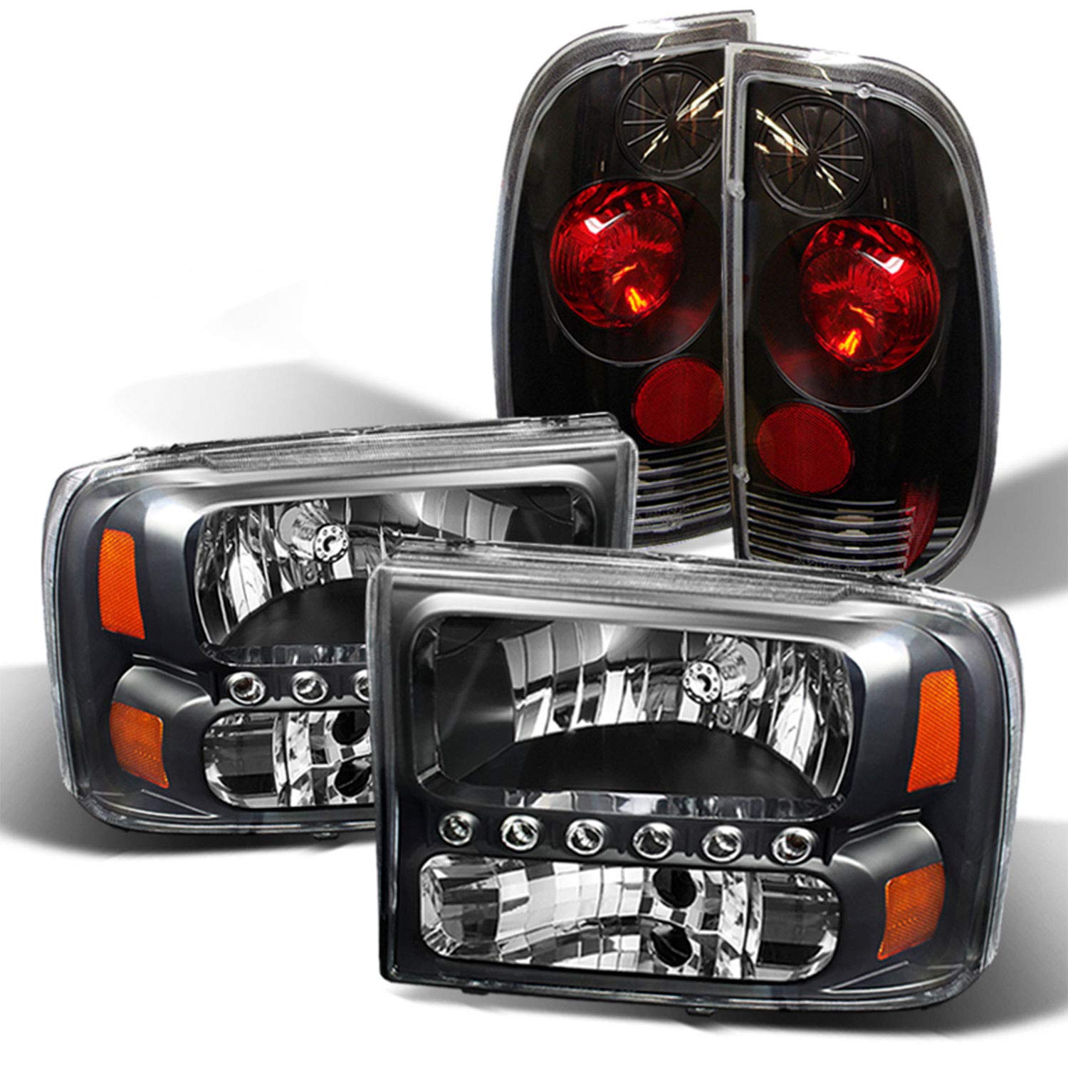 AKKON Black LED Headlights & Tail Lights for 1999-2004 Ford F250 F350 F450 F550 Super Duty - Left & Right Pair - Upgrade Your Truck Lighting for Night Driving & Off-Road Adventures