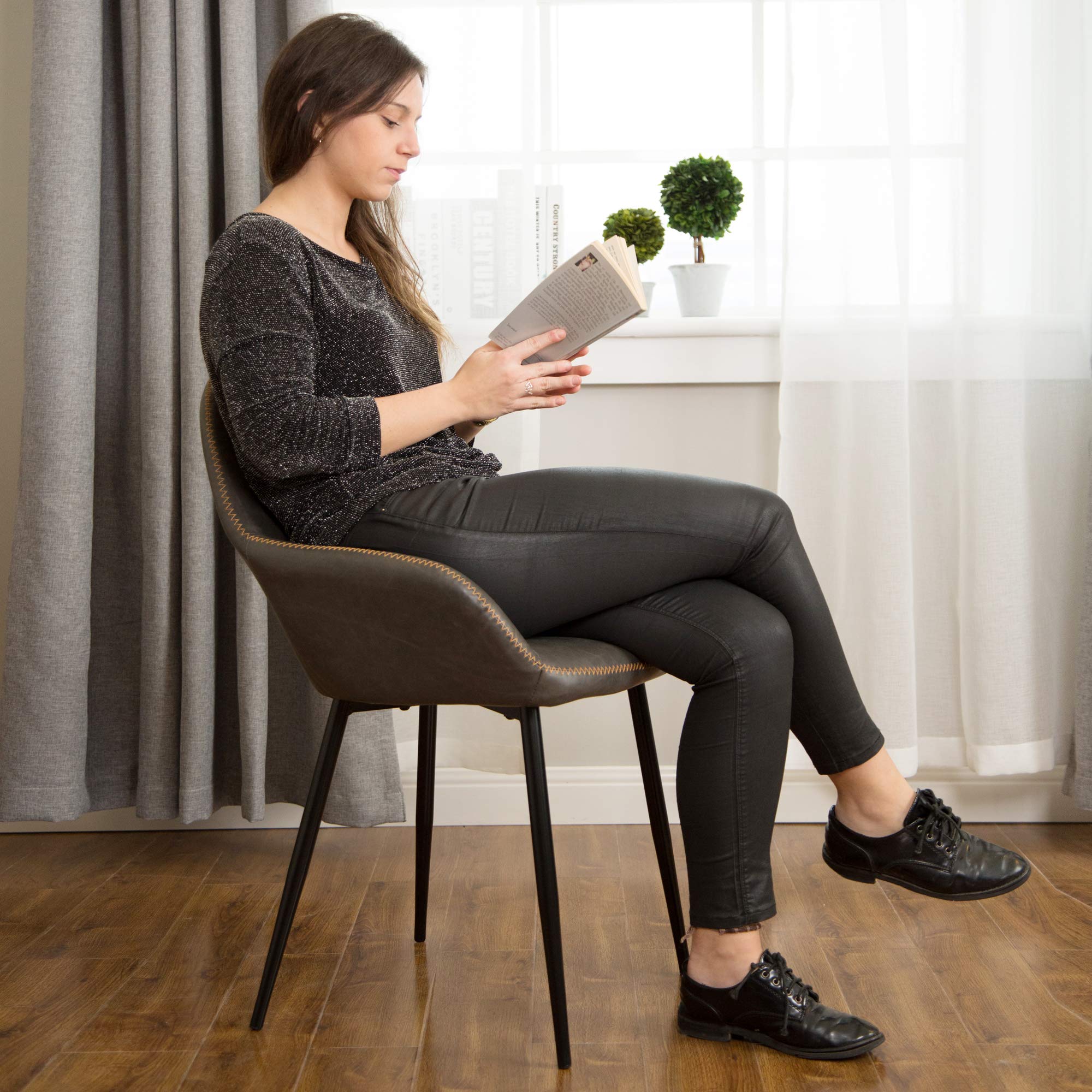 Glitzhome Mid-Century Modern Leatherette Dining Chairs - Set of 2, Gray | Stylish & Comfortable Seating for Kitchen, Dining Room & Office | Perfect for Small Spaces & Modern Home Decor