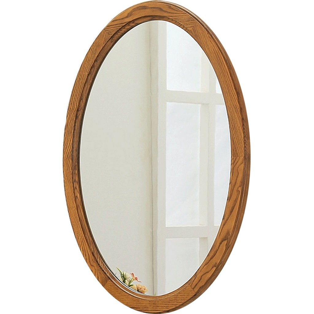 LRXG Solid Wood Oval Wall Mirror - Nordic Style Bathroom Vanity Mirror with Hanging Hook, Makeup Mirror for Women, Wall Decor for Bedroom & Living Room (Brown) - Perfect for Makeup, Shaving & Home Decor