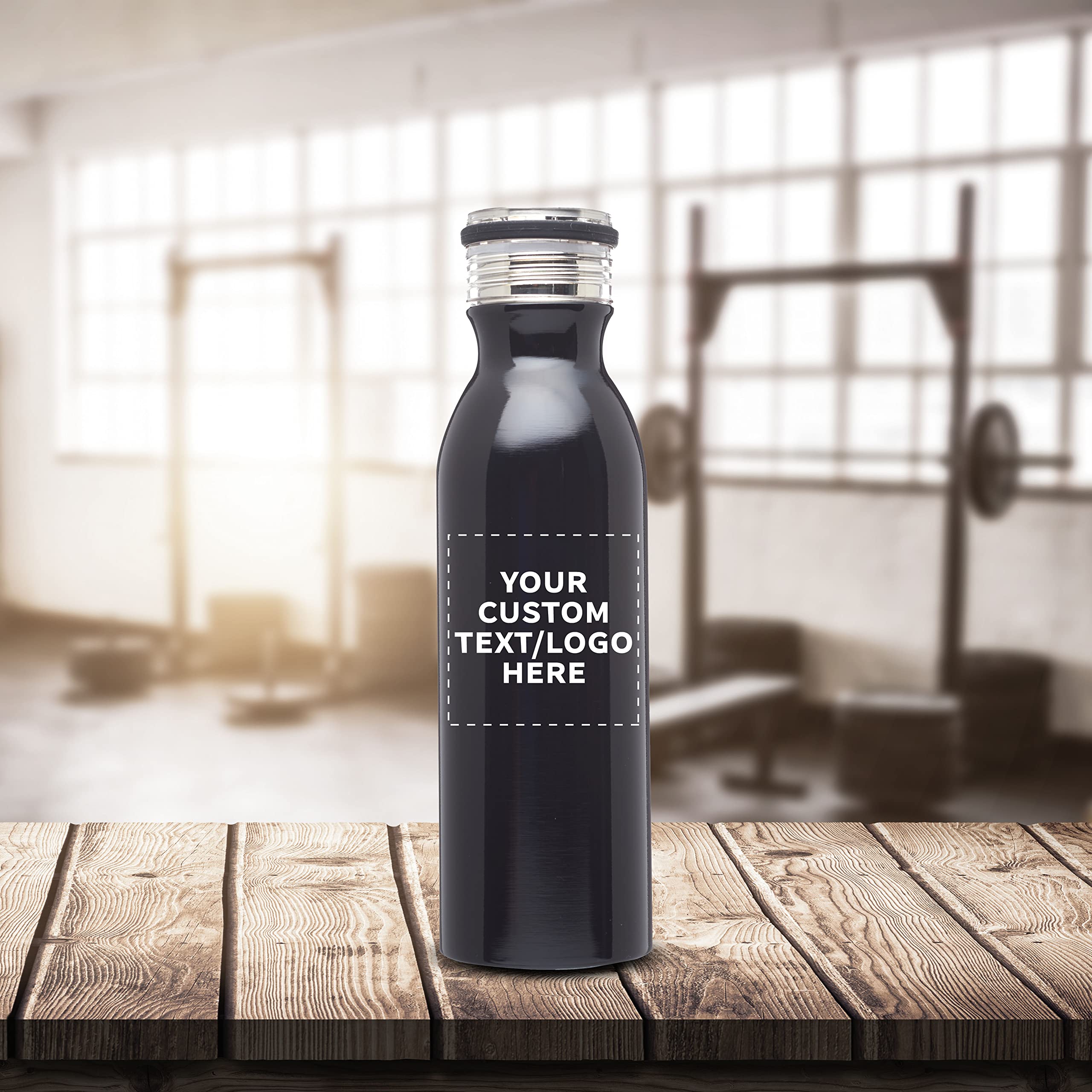 Echo 20 oz Custom Stainless Steel Water Bottles - Double Wall Insulated Bulk Pack of 24 - Personalized Black Drinkware for Coffee, Soda, Hot & Cold Beverages - Perfect for Office, Gym, Camping & Outdoor Activities