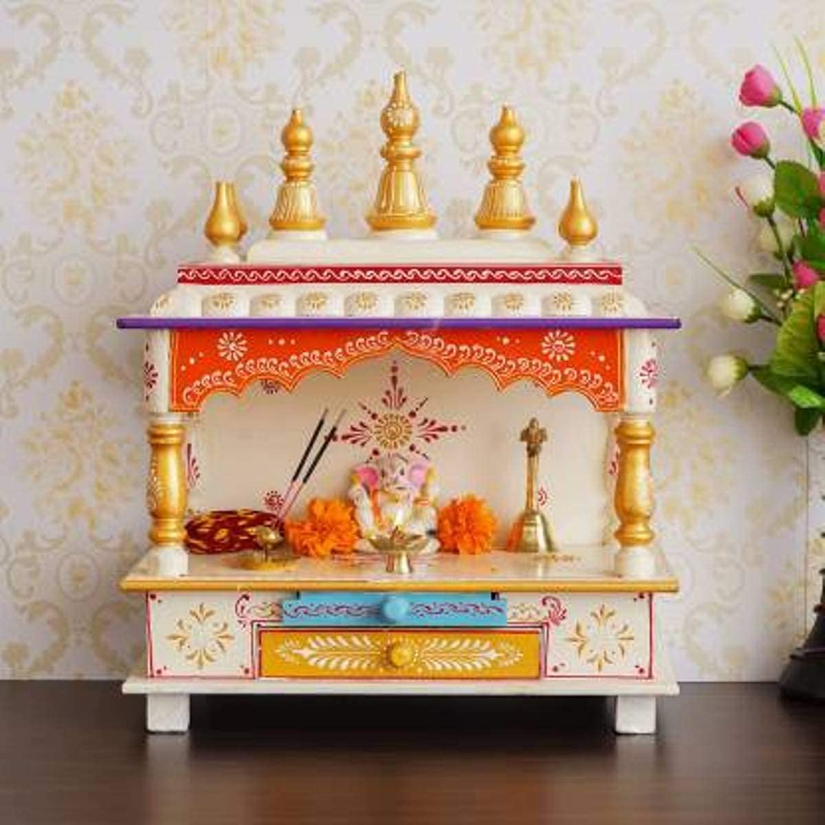 15x8x18 Inch Wooden Home Temple - Handcrafted Pooja Mandir for Hindu Worship | Perfect for Prayer Room, Living Room & Meditation Space
