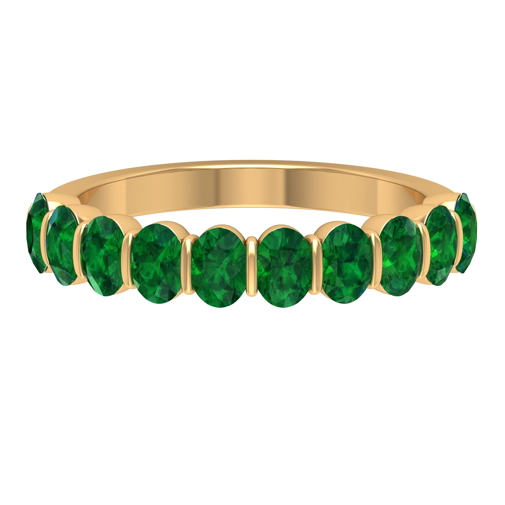 2.25 CT Lab Created Emerald & Gold Ring for Women - 14K Solid Gold Bar Set Emerald Semi Eternity Ring | Elegant Wedding, Anniversary & Gift Jewelry
