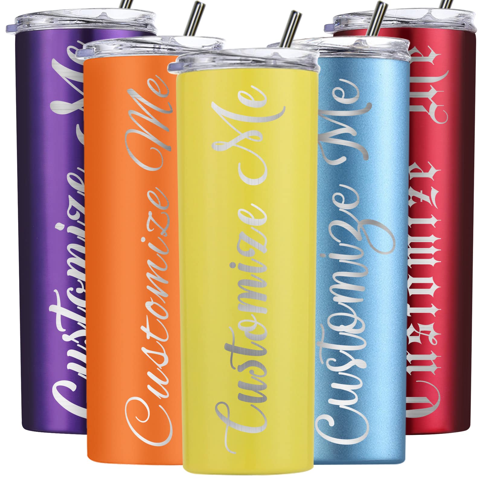 Custom Laser Engraved 20oz Skinny Tumbler with Lid & Straw - Personalized Name Gift for Women, Men, Mothers Day, Fathers Day, Graduation - Perfect for Coffee, Tea, Smoothies & On-the-Go Hydration