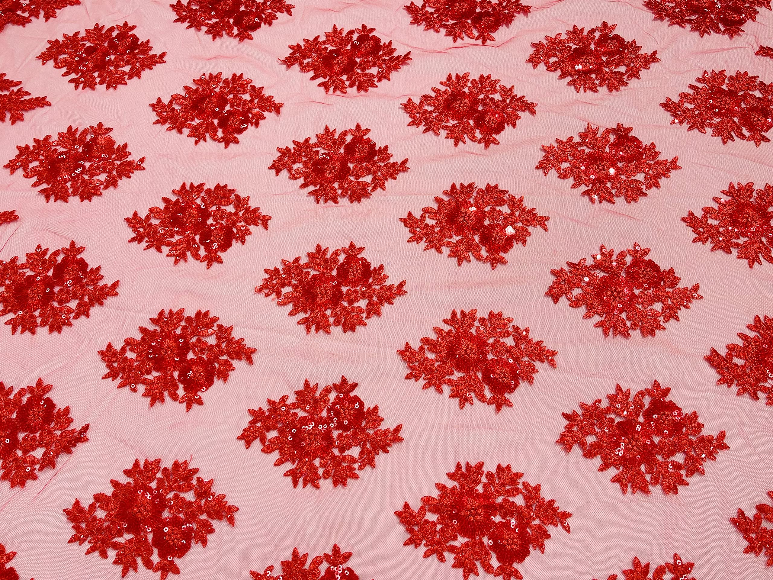 Emma Design Floral Corded Embroidered Fabric with Sequins & Glitter Mesh Lace - 52/54